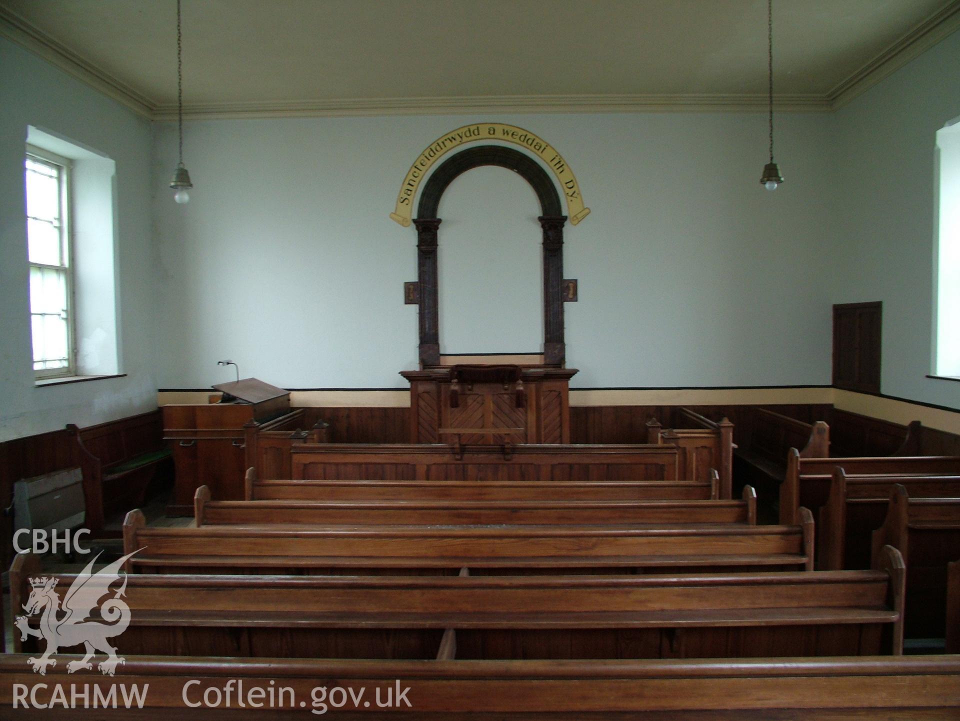 Digital colour photograph showing Llwynypandy chapel - general interior view