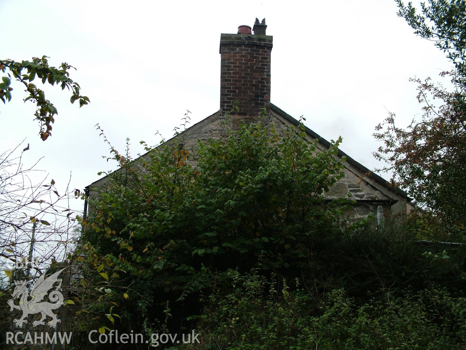 Digital colour photograph showing Llwynypandy chapel house - exterior, gable end