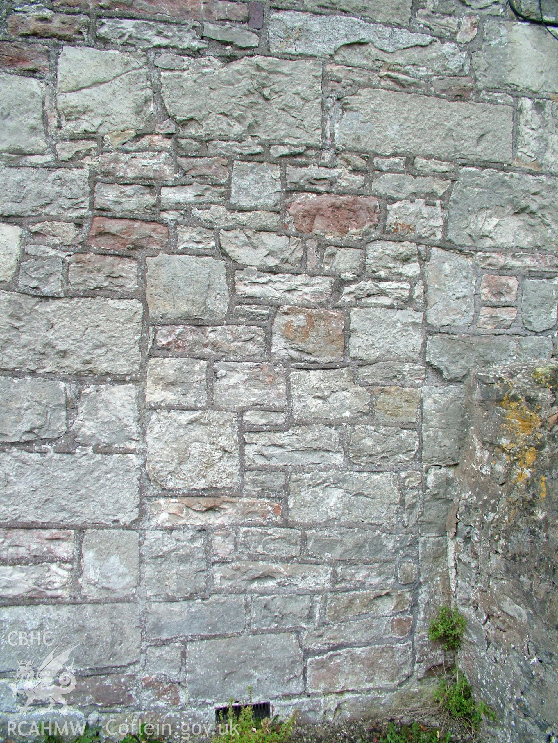 Digital colour photograph showing Llwynypandy chapel - exterior view showing pointed stonework