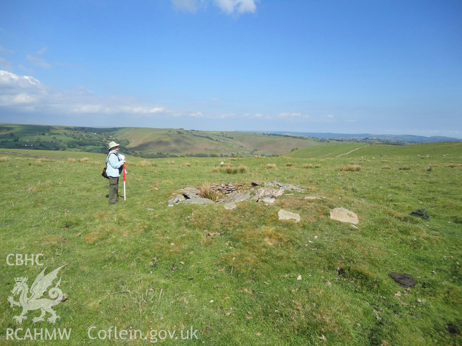 Grass-covered cairn, looking east.