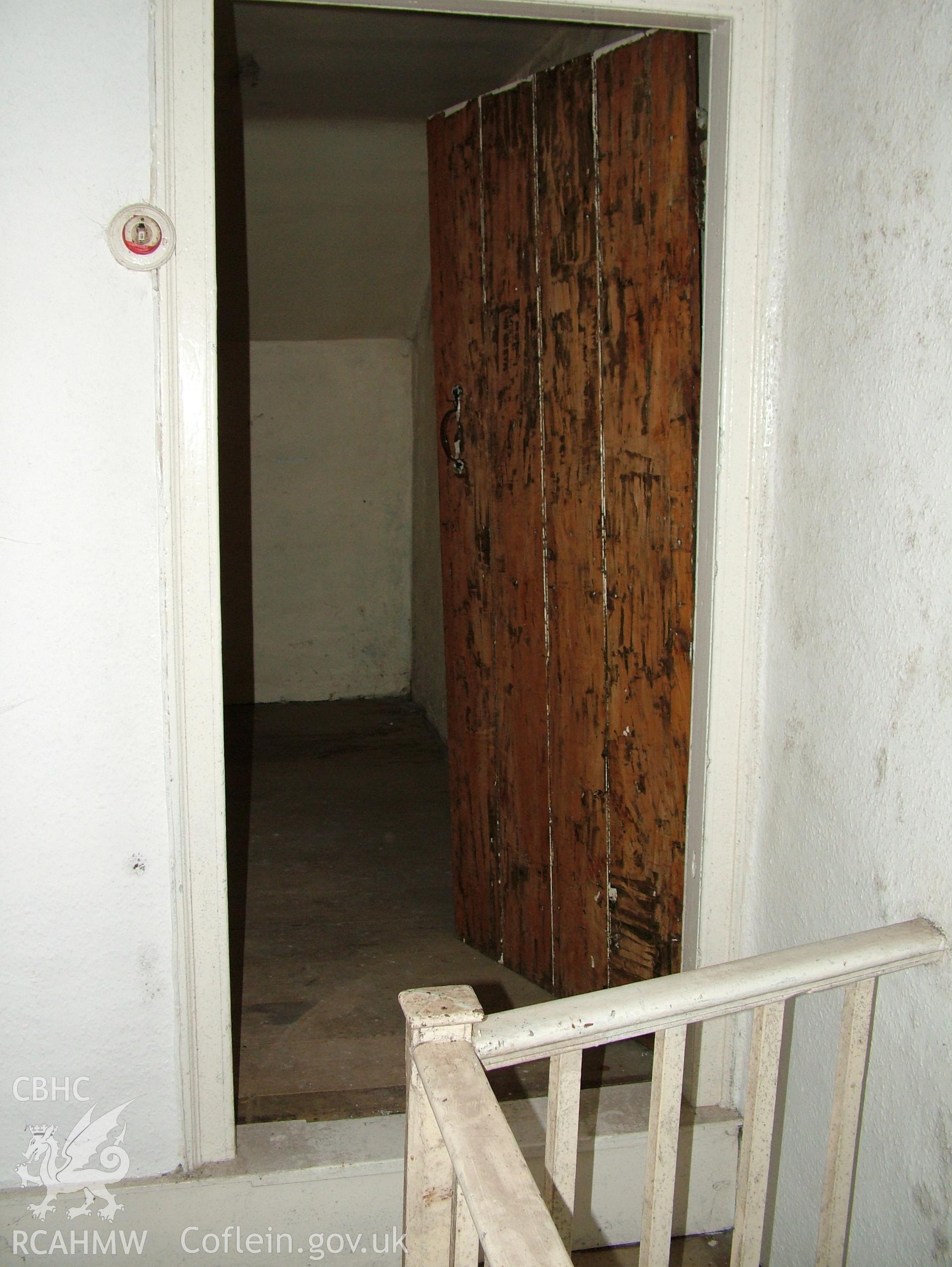 Digital colour photograph showing Llwynypandy chapel house - interior, view of doorway