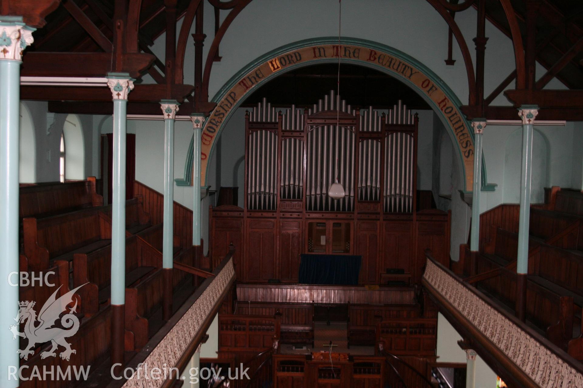 Hanbury Road baptist chapel, Bargoed, digital colour photograph showing interior - from gallery, received in the course of Emergency Recording case ref no RCS2/1/2247.