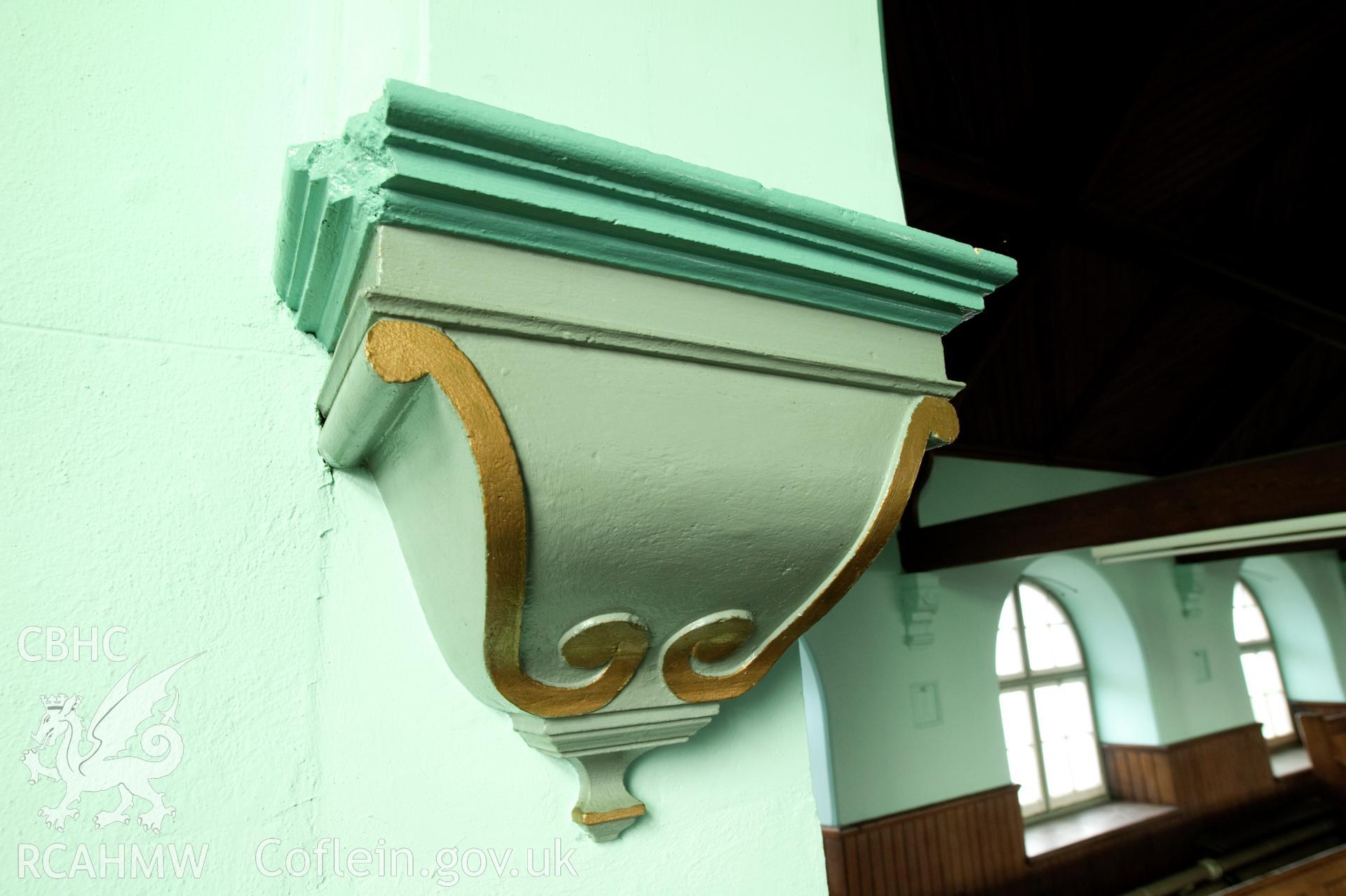 Hanbury Road baptist chapel, Bargoed, digital colour photograph showing detail of painted wall support, received in the course of Emergency Recording case ref no RCS2/1/2247.