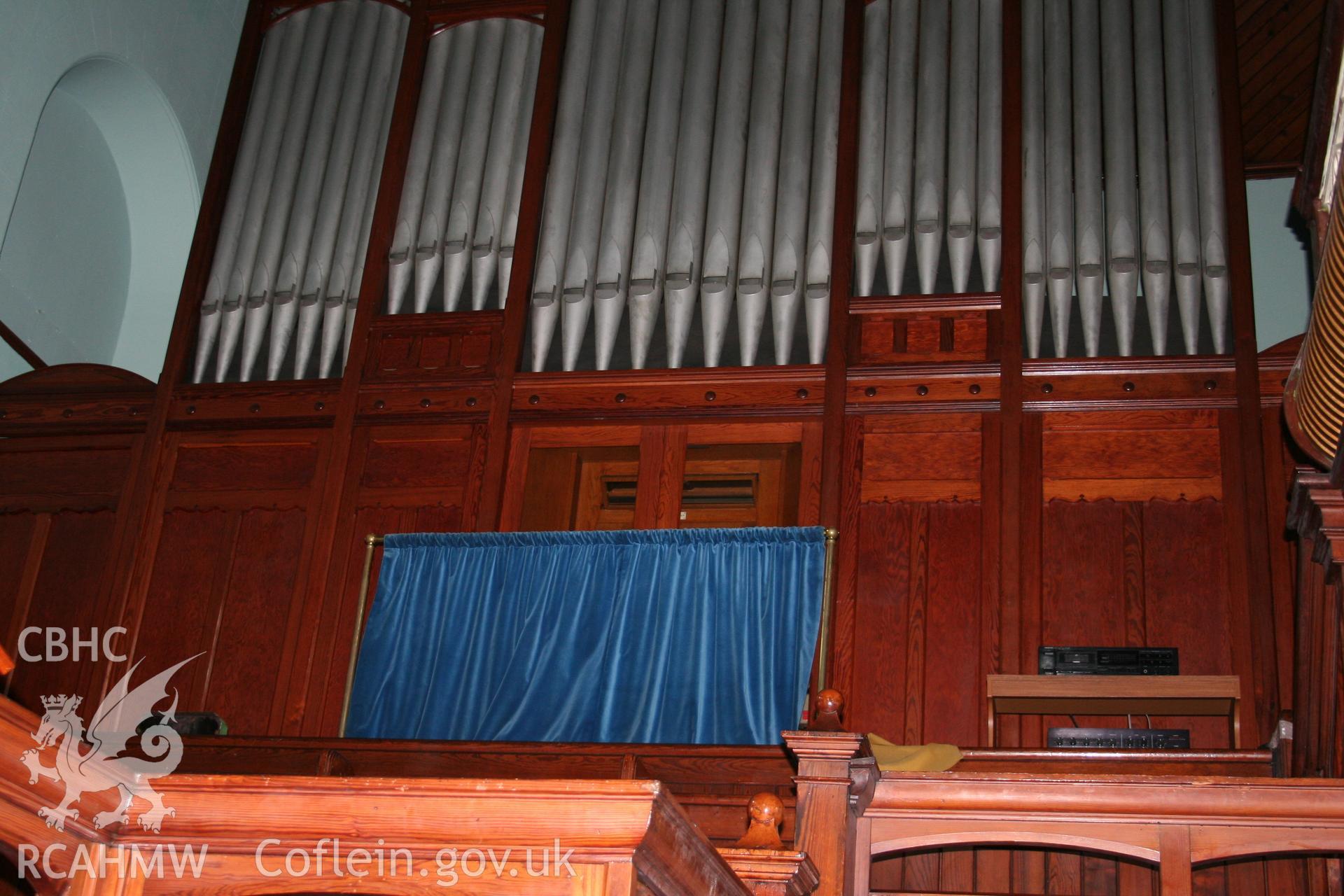 Hanbury Road baptist chapel, Bargoed, digital colour photograph showing the organ, received in the course of Emergency Recording case ref no RCS2/1/2247.