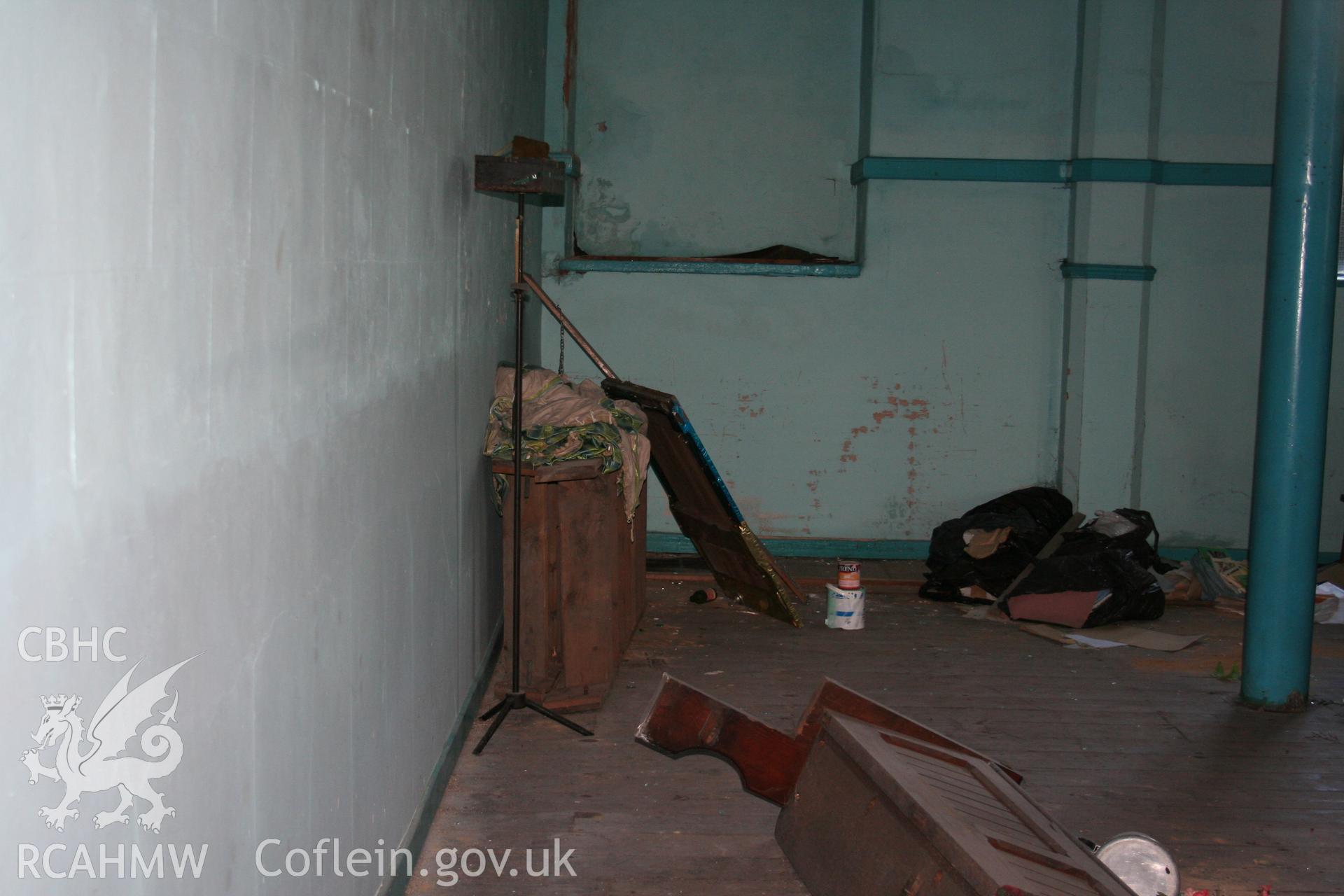 Hanbury Road baptist chapel, Bargoed, digital colour photograph showing schoolroom, received in the course of Emergency Recording case ref no RCS2/1/2247.