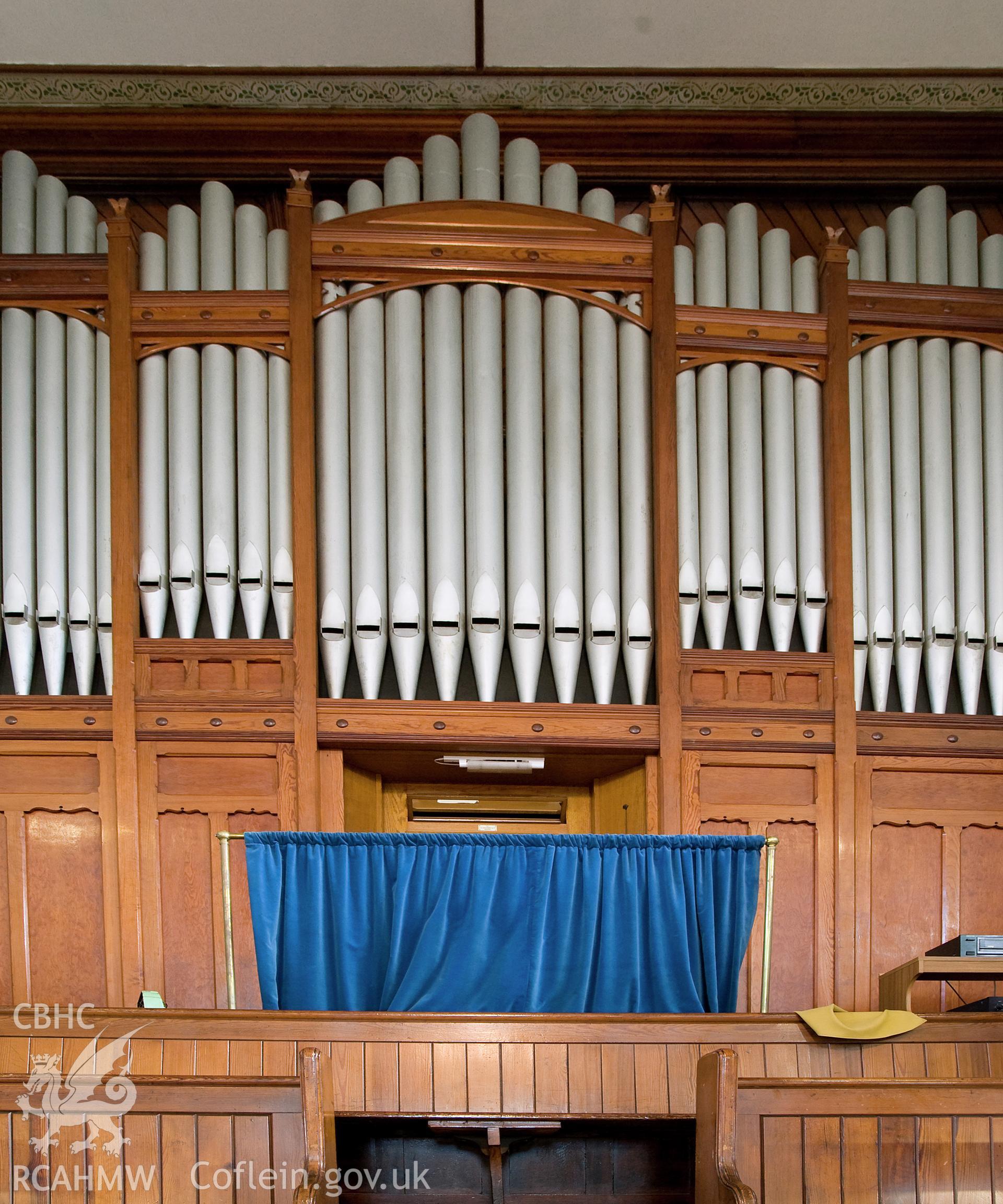 Hanbury Road baptist chapel, Bargoed, digital colour photograph showing the organ which was installed in 1933, received in the course of Emergency Recording case ref no RCS2/1/2247.