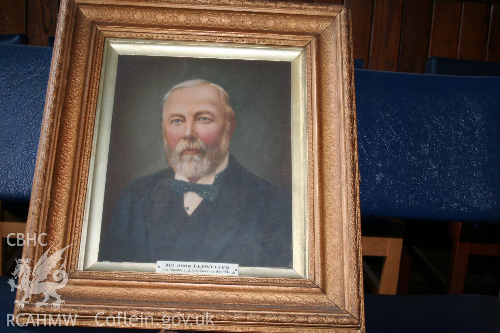 Hanbury Road baptist chapel, Bargoed, digital colour photograph showing Portrait of John Llewellyn, founder of the chapel, painted 1902, received in the course of Emergency Recording case ref no RCS2/1/2247.