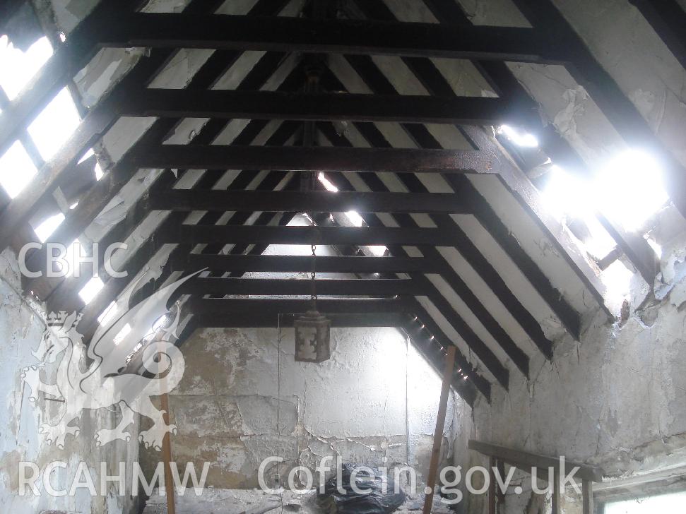 Colour photograph showing internal roof timbers in The Grange Hotel produced by JP Architects, 2011.