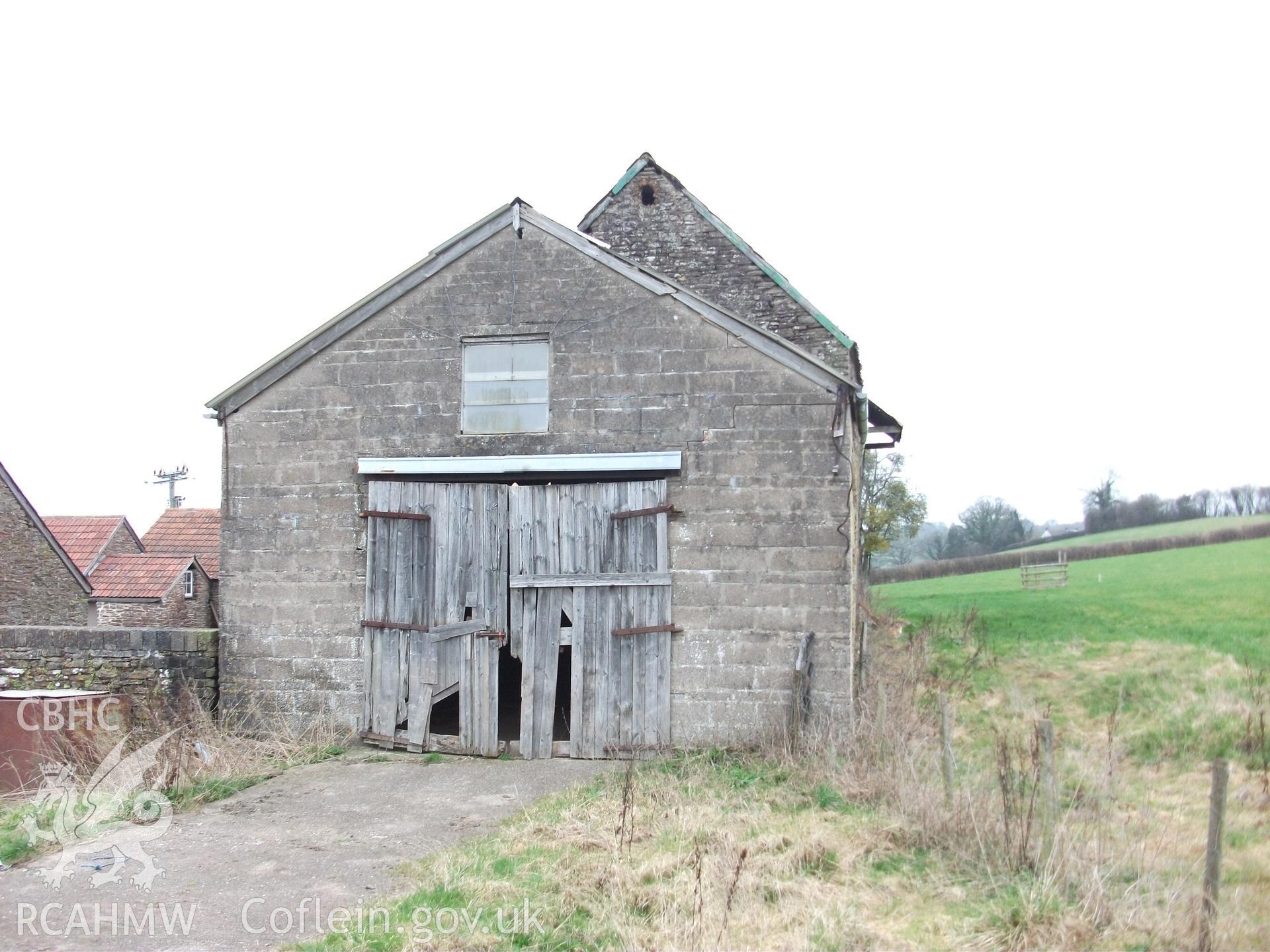 Colour digital photograph of exterior of barns at Llangwm Isaf Farm, received in the course of Emergency Recording case ref no RCS2/1/1599.