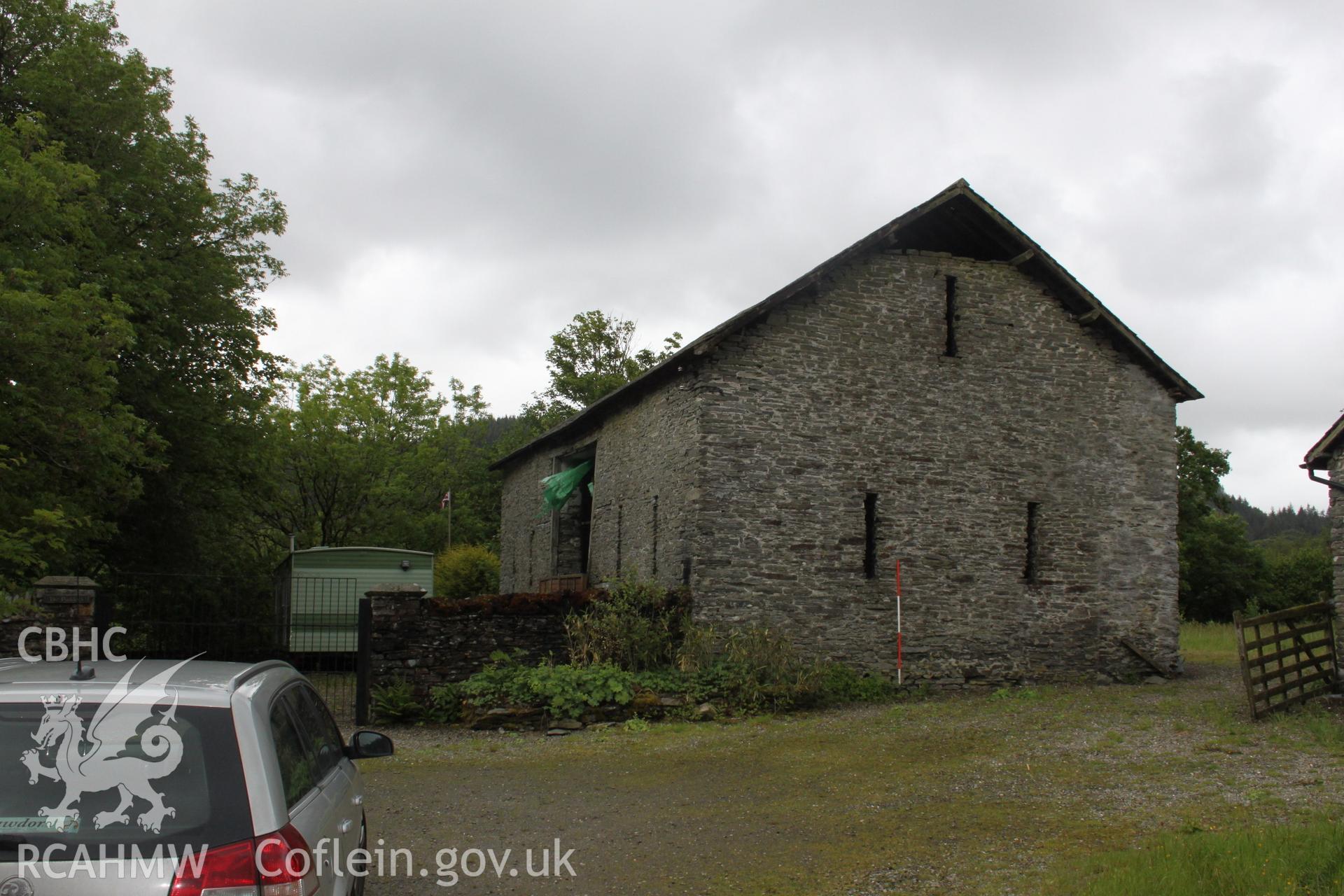 Pentre Farm: digital photograph showing exterior of barn (gable end with slit windows), received in the course of Emergency Recording case ref no RCS2/1/2780.