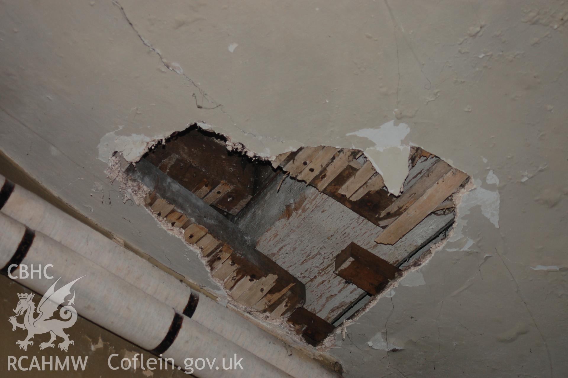 Digital colour photograph showing Iscoyd Park (interior, exposed ceiling timbers),  received in the course of Emergency Recording case ref no RCS2/1/2257.
