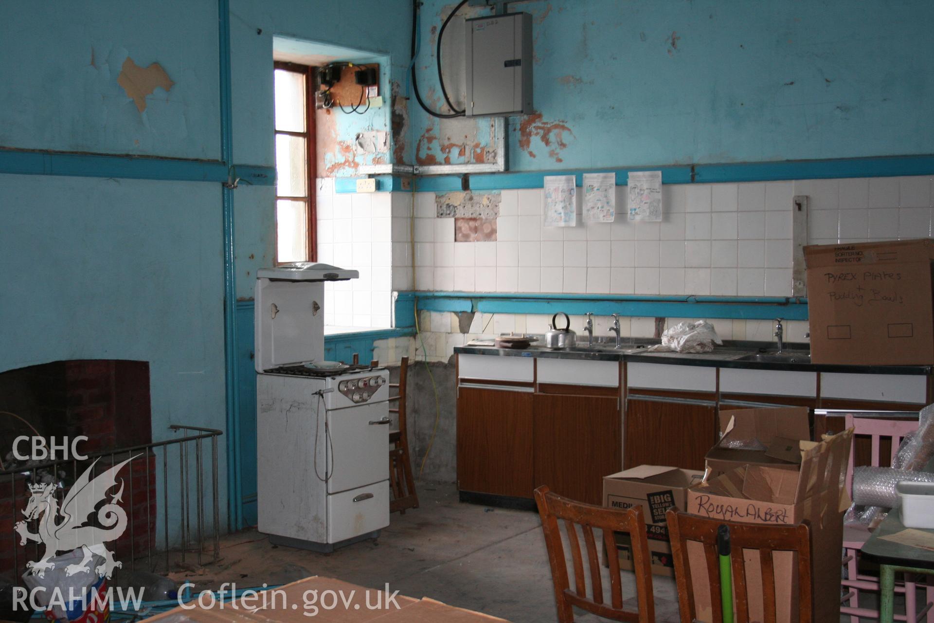 Hanbury Road baptist chapel, Bargoed, digital colour photograph showing kitchen, received in the course of Emergency Recording case ref no RCS2/1/2247.