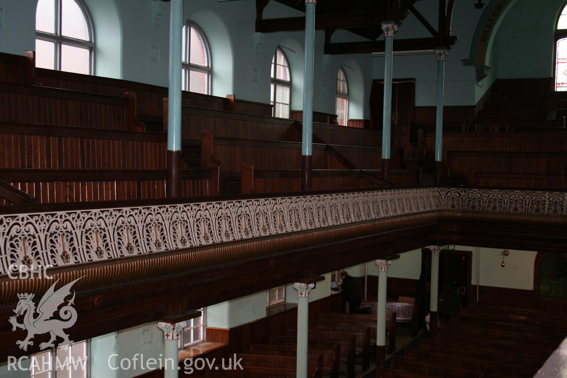 Hanbury Road baptist chapel, Bargoed, digital colour photograph showing interior - balconies, received in the course of Emergency Recording case ref no RCS2/1/2247.