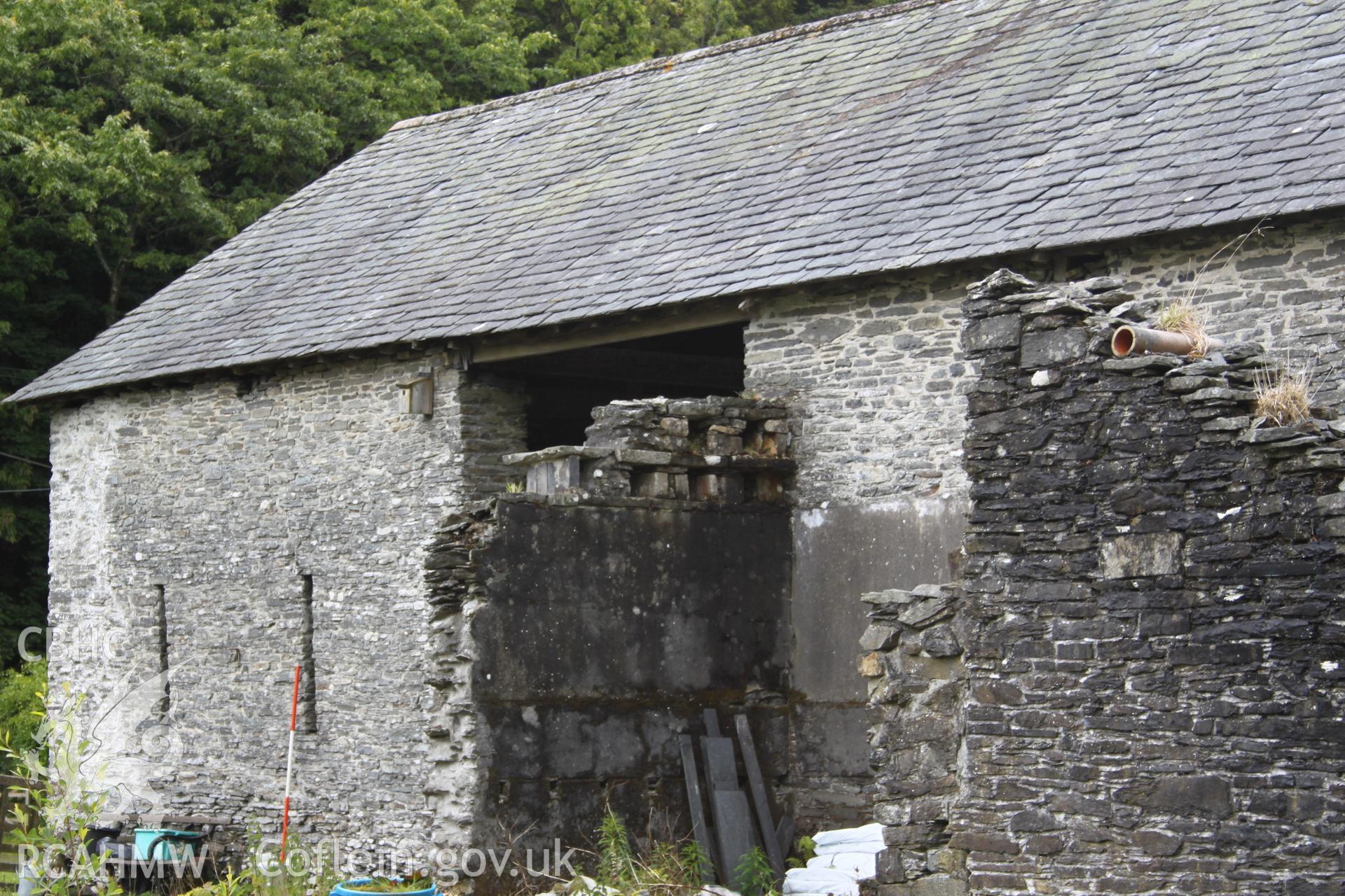 Pentre Farm: digital photograph showing exterior of barn (rear, showing wall ruins), received in the course of Emergency Recording case ref no RCS2/1/2780.