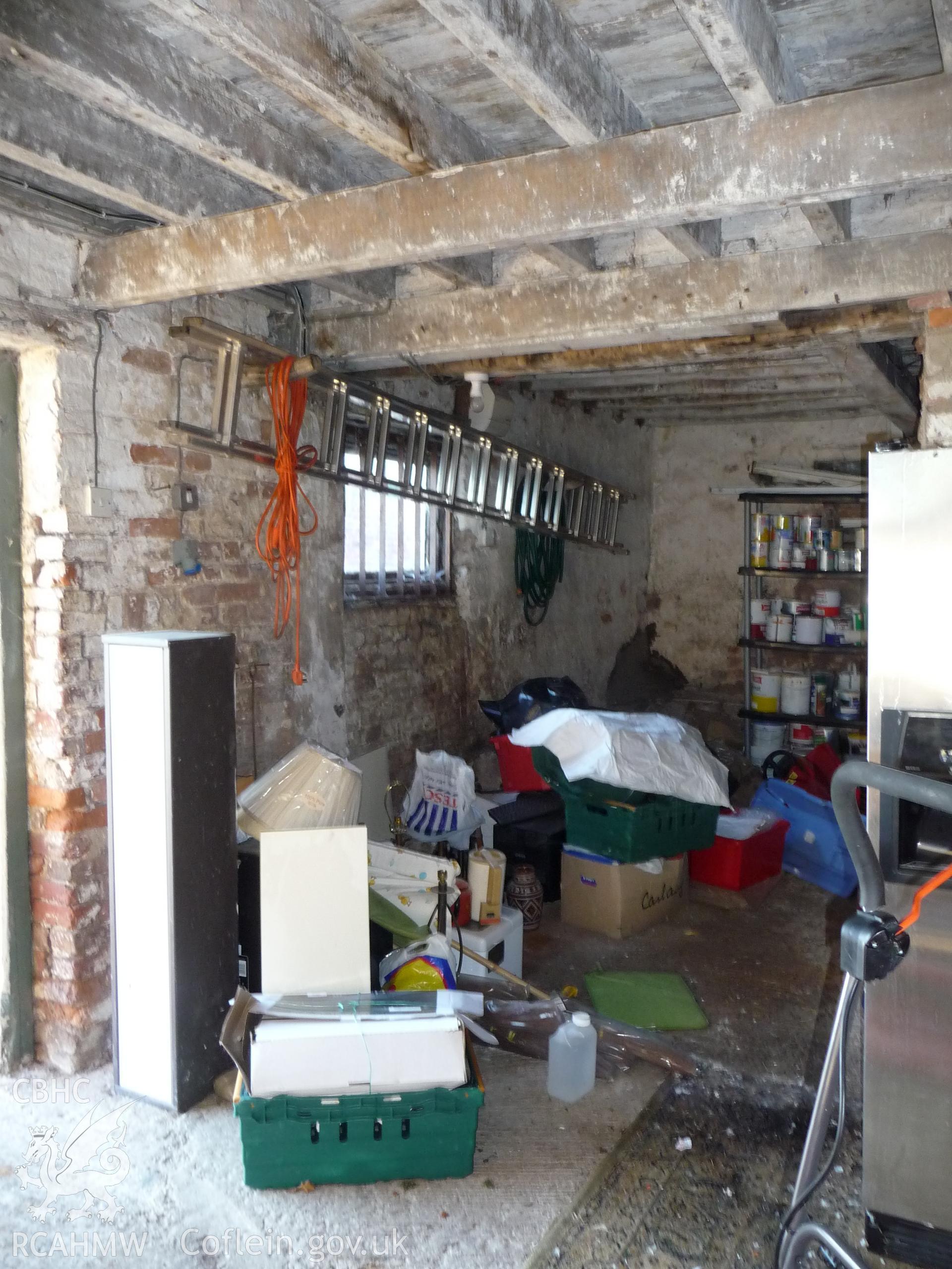 Digital photograph showing view of interior of barn at Marchwiel Old Hall