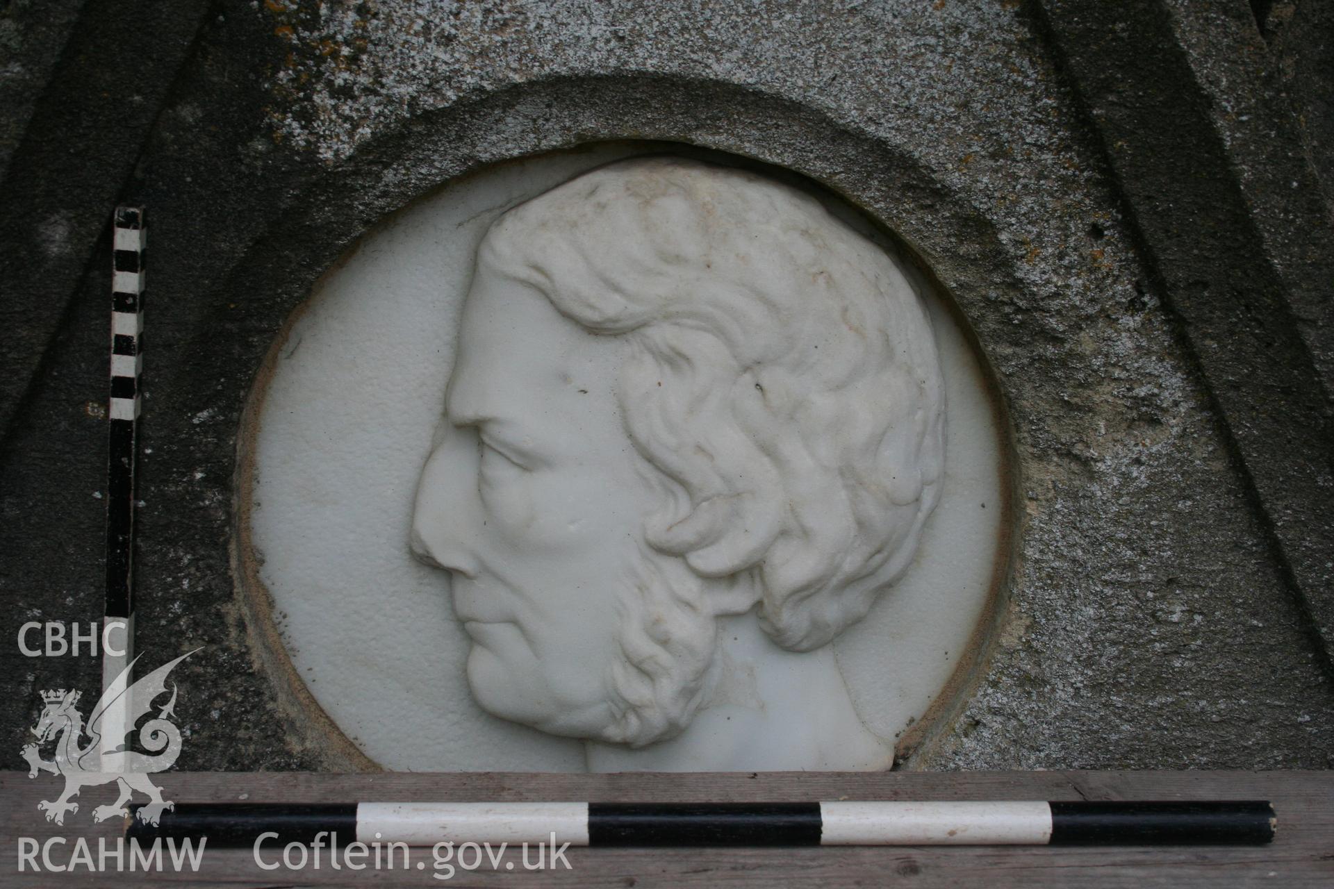 Sculptural detail on the Cornewall Lewis Memorial at New Radnor, taken by Cy Griffiths of Powys County Council, November 2011