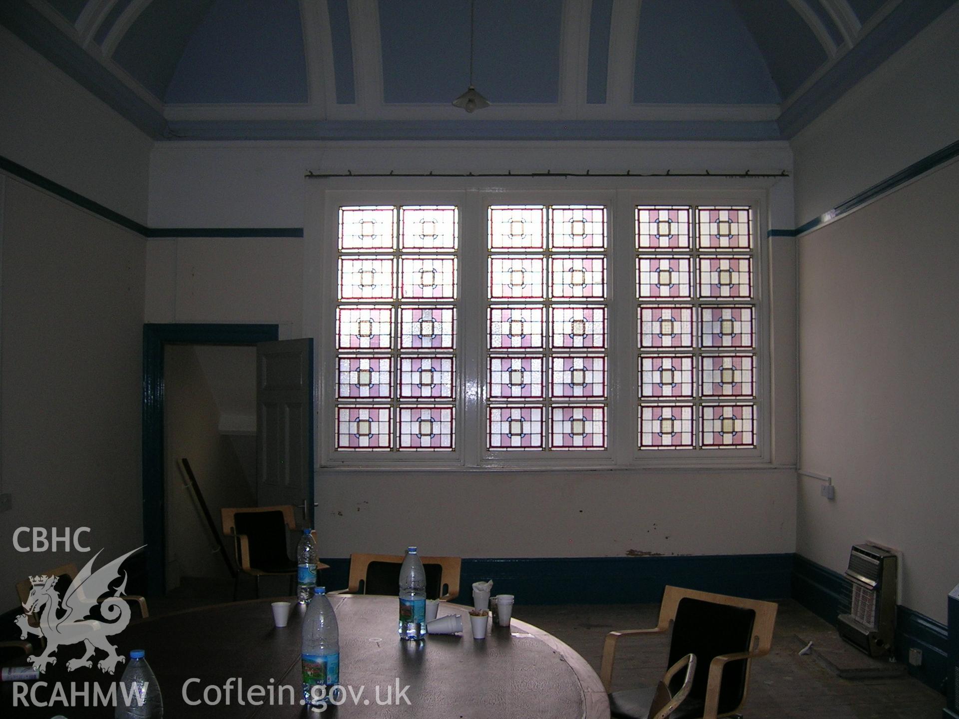 View of ground floor interior -  stained glass windows