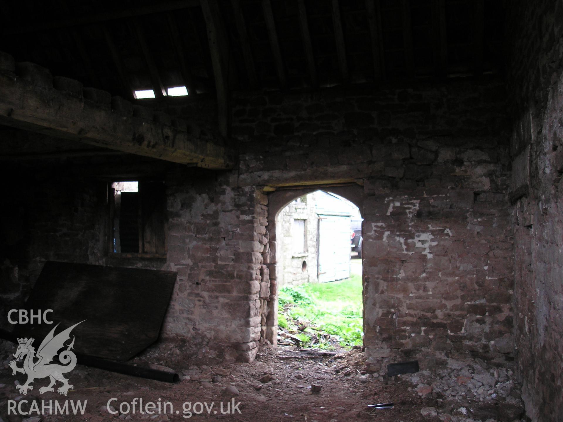 Interior of barn showing entrance