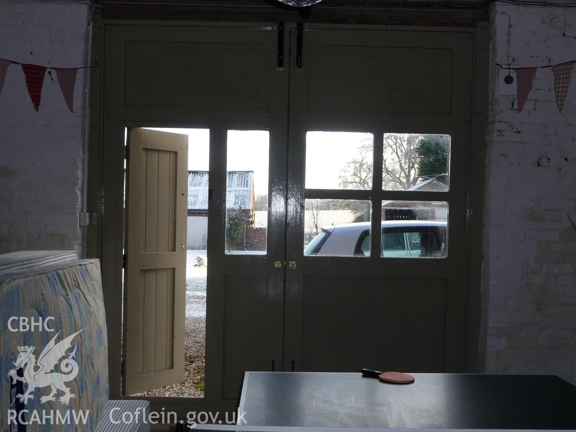 Digital photograph showing view of interior of barn at Marchwiel Old Hall