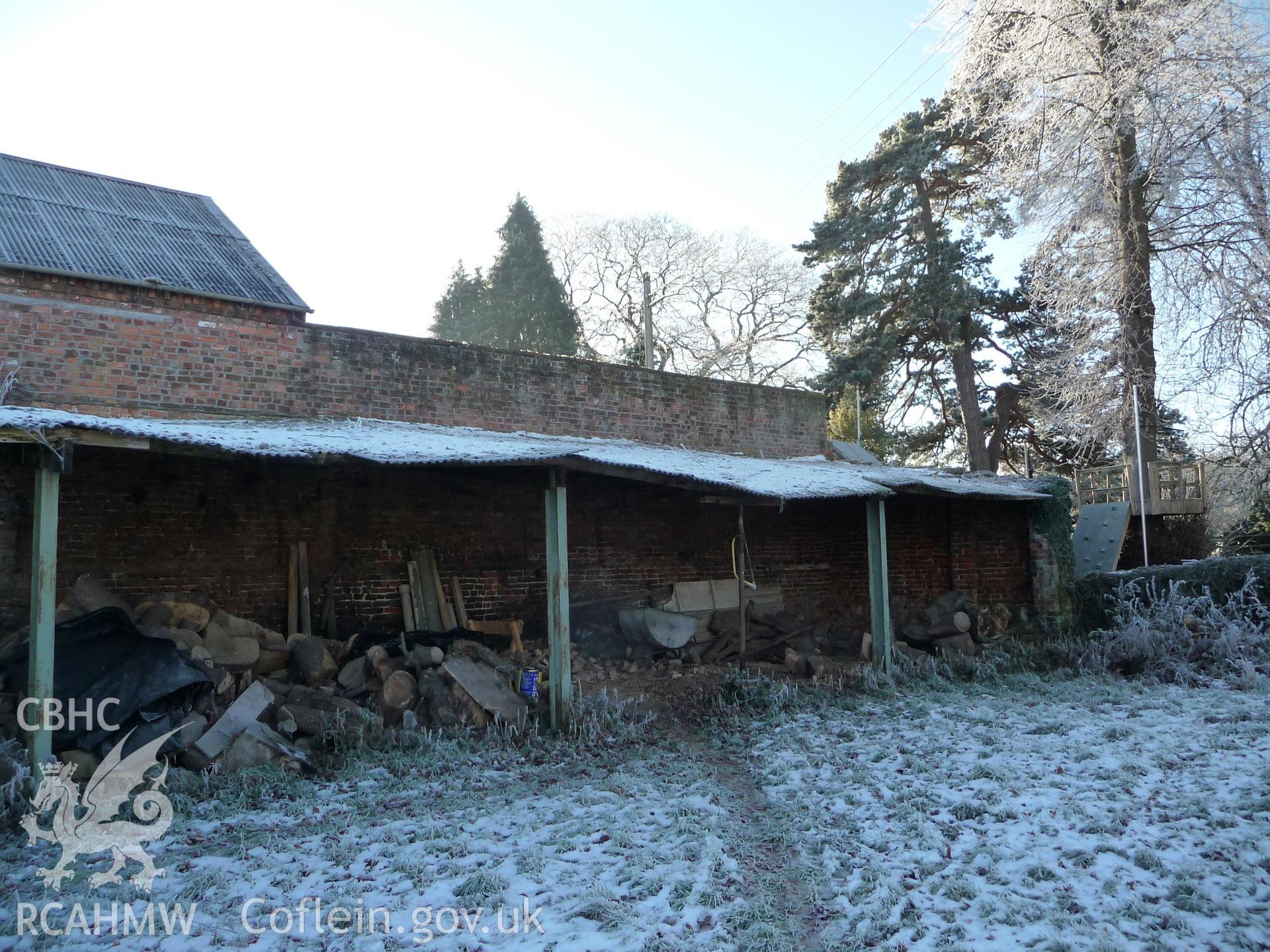 Digital photograph showing view of exterior of barn at Marchwiel Old Hall