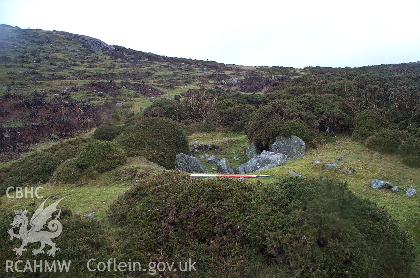 Digital photograph of Tyddyn-y-waen Cairn from the South-east. Taken by P. Schofield on 30/01/2004 during the Eastern Snowdonia (North) Upland Survey.