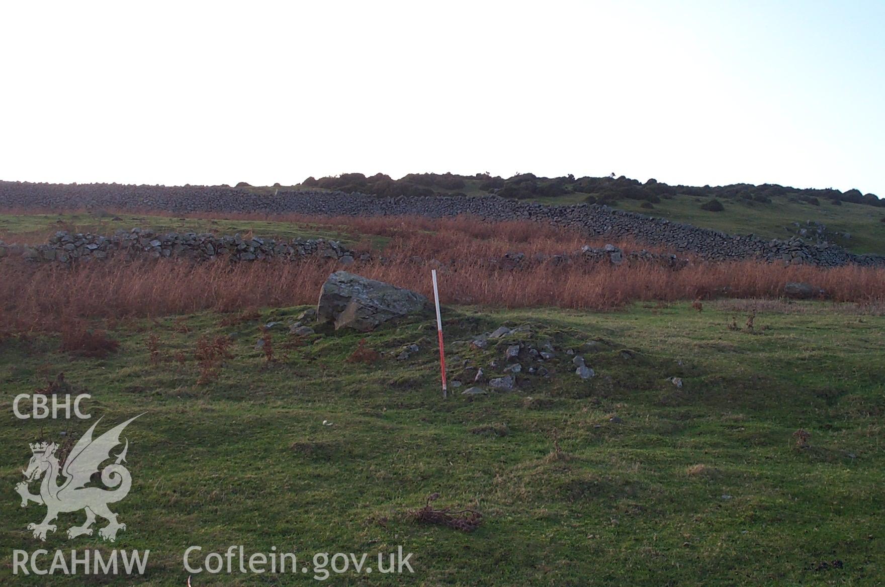 Digital photograph of Garreg Fawr Clearance Cairn from the West. Taken by P. Schofield on 22/11/2003 during the Eastern Snowdonia (North) Upland Survey.