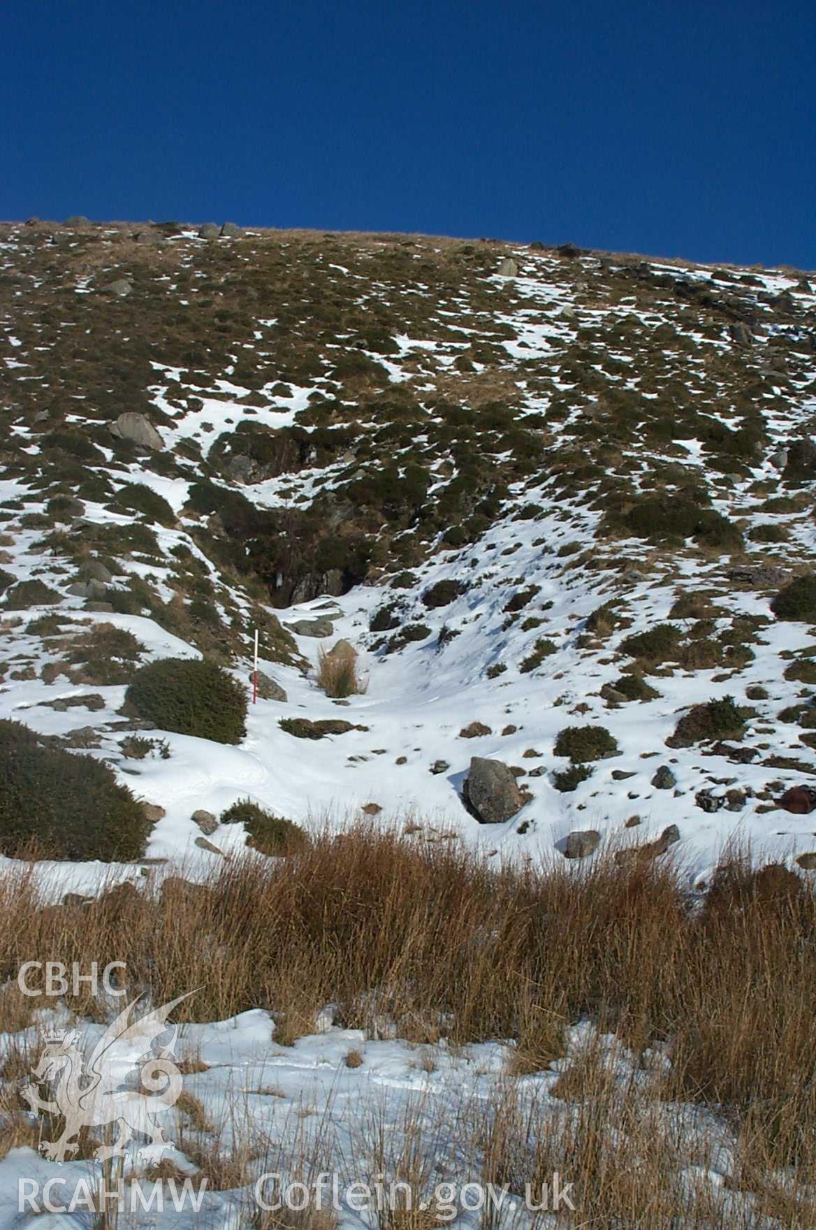 Digital photograph of Bwlch Y Ddeufaen Slate Quarry from the North. Taken by P. Schofield on 30/01/2004 during the Eastern Snowdonia (North) Upland Survey.