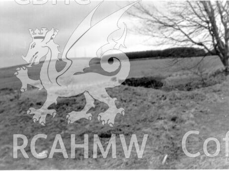 Digital colour photograph showing site 5656w, ruins of Bwlch-y-tafarn,looking east. The two-celled building burned down in the 1940's; it occupies the saddle between Foel Fynyddau and Mynydd-y-Gaer - used in the Glamorgan-Gwent Archaeological Trust Report on the deserted rural settlements of Glamorgan.