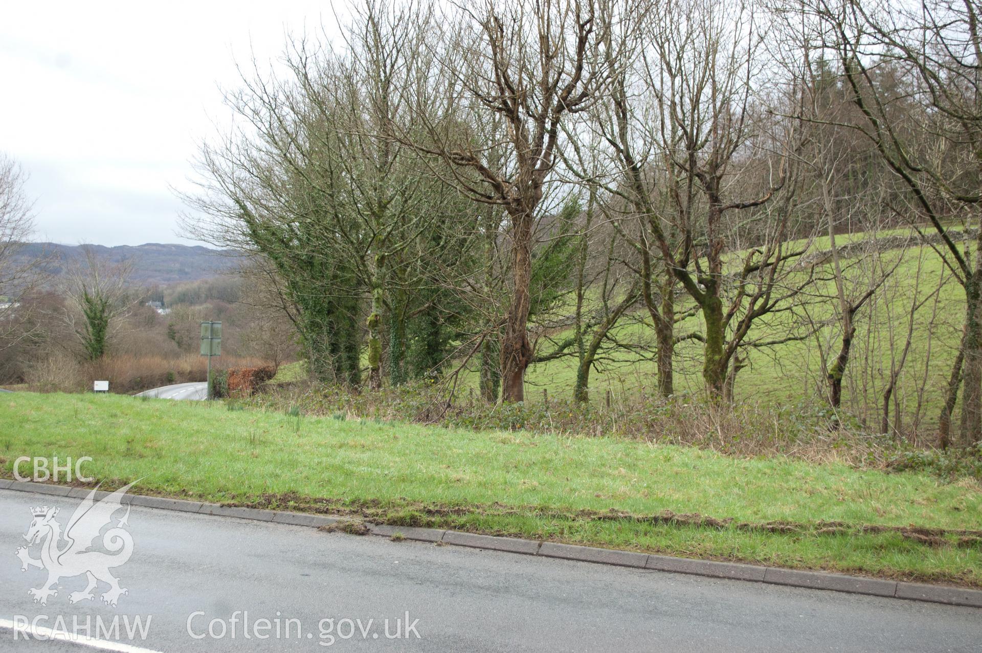 Marian Mawr archaeological assessment; section B-C, view from N looking towards drystone wall [Feature 2],  taken by Robert Evans of Gwynedd Archaeological Trust, 5th February 2016.