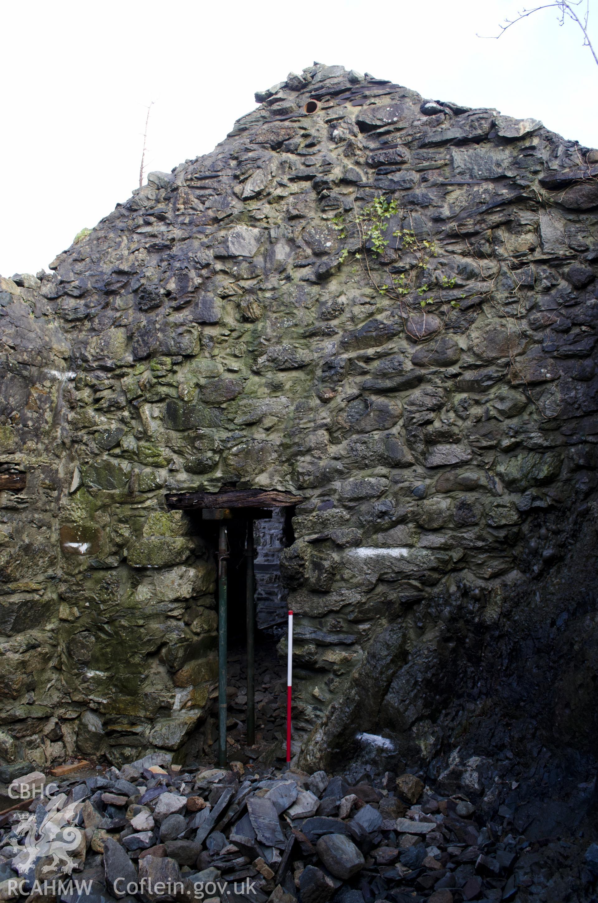 View from south showing NE wall of the SW room, taken by Jessica Davidson, Gwynedd Archaeological Trust, 8th Jan 2016.