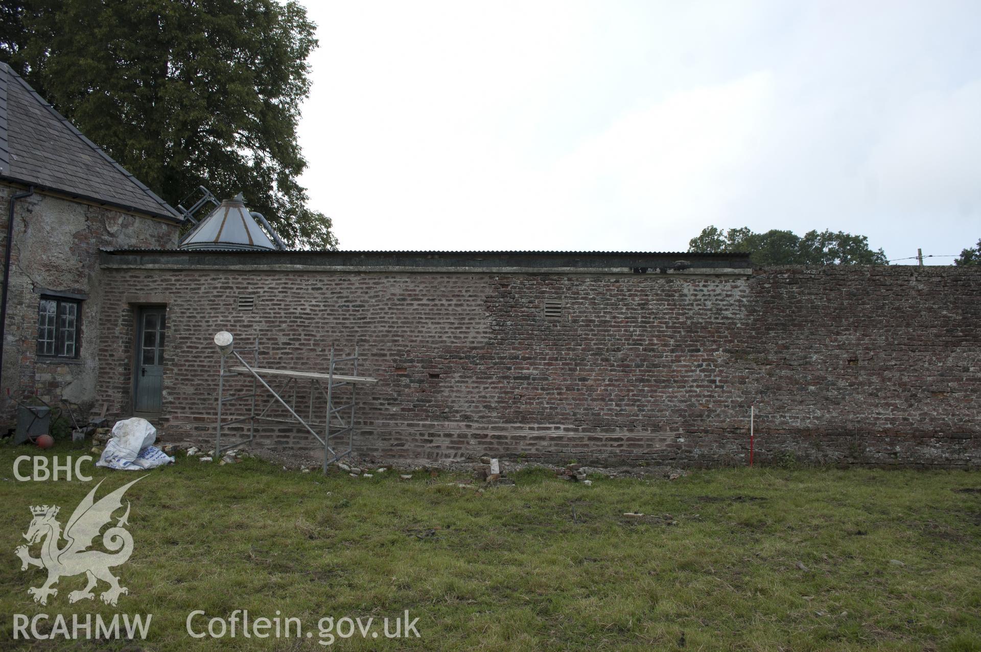 View from north-east showing southern wall of kitchen garden.