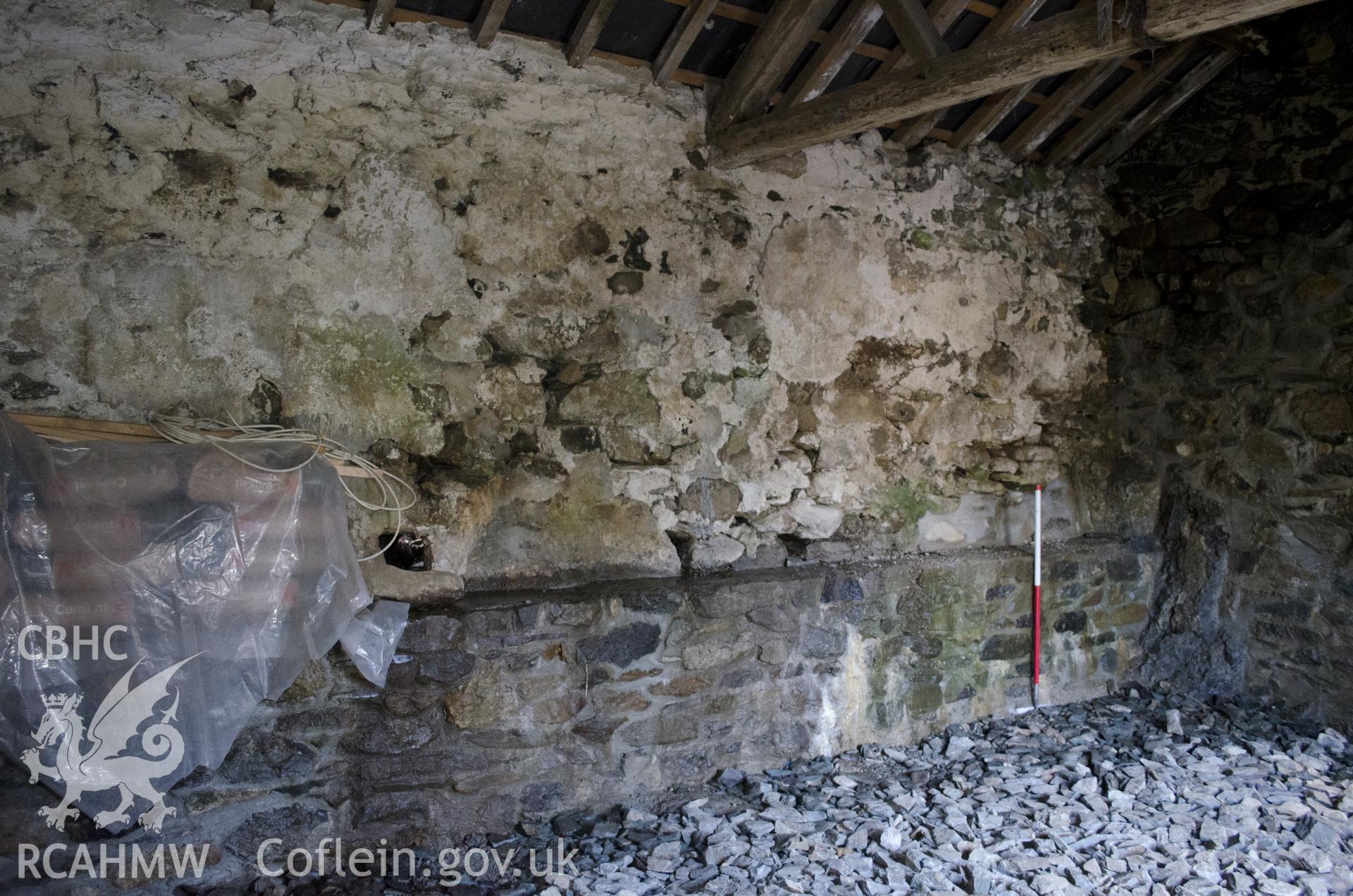 View from north showing SE wall of the NE room, taken by Jessica Davidson, Gwynedd Archaeological Trust, 8th Jan 2016.