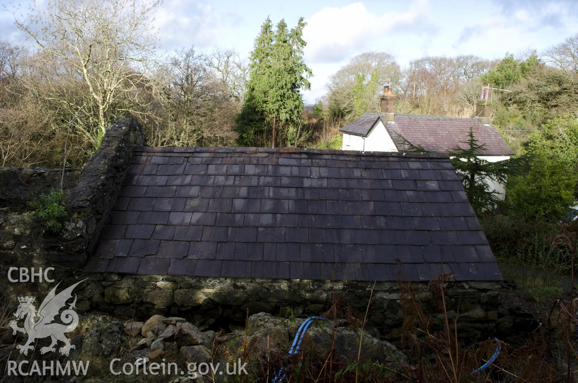 View from south-east showing south-east elevation - north-east half, taken by Jessica Davidson, Gwynedd Archaeological Trust 8th Jan 2016.