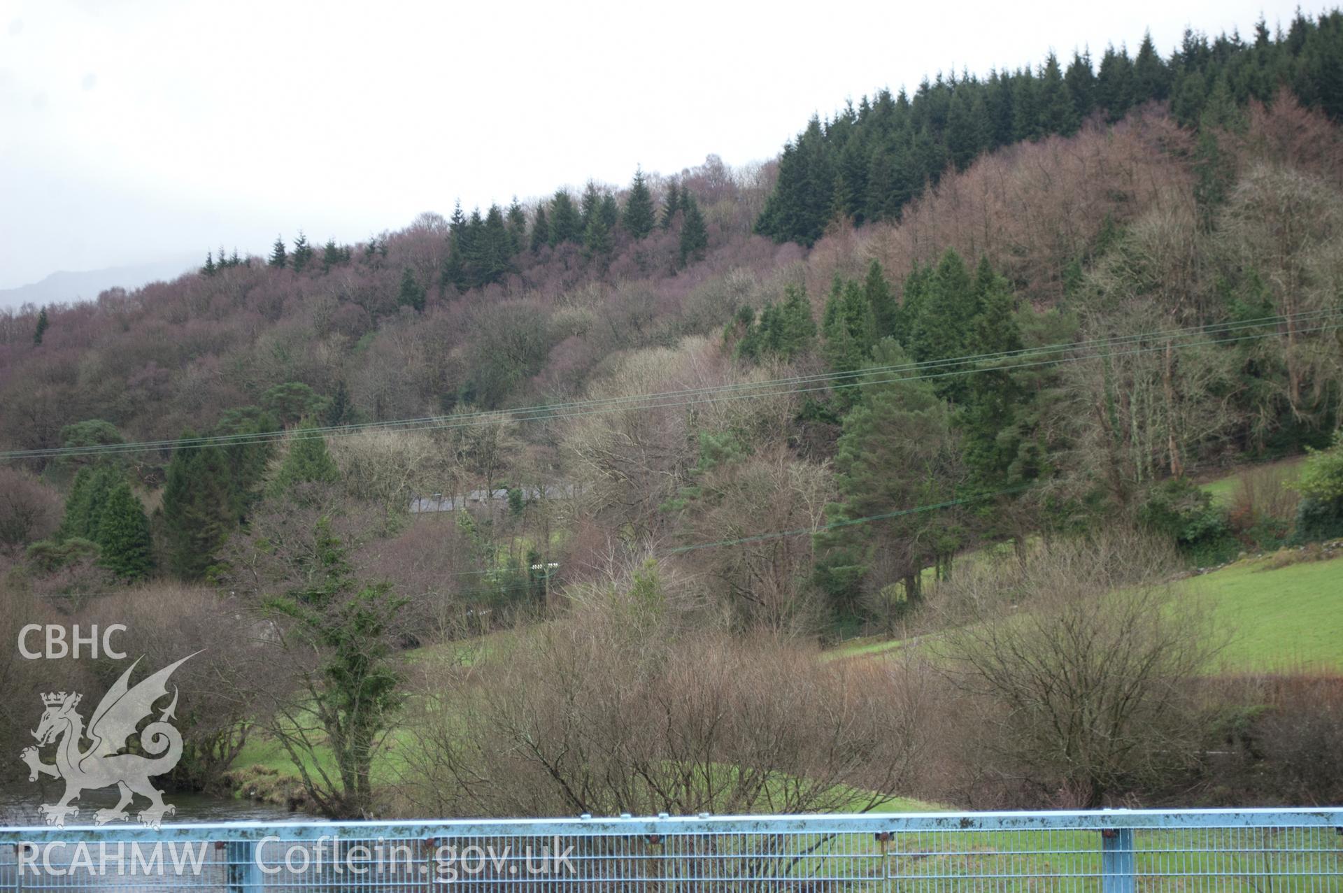 Marian Mawr archaeological assessment; section B-C, view from N showing general view from river crossing,  taken by Robert Evans of Gwynedd Archaeological Trust, 5th February 2016.