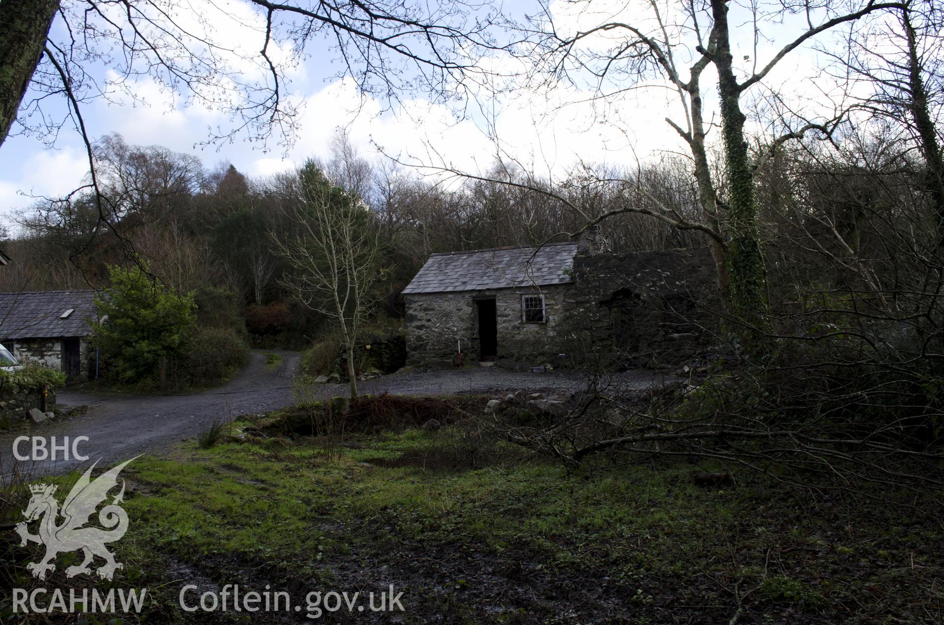 View from north-west showing general view of Pandy Farm, taken by Jessica Davidson, Gwynedd Archaeological Trust, 8th Jan 2016.