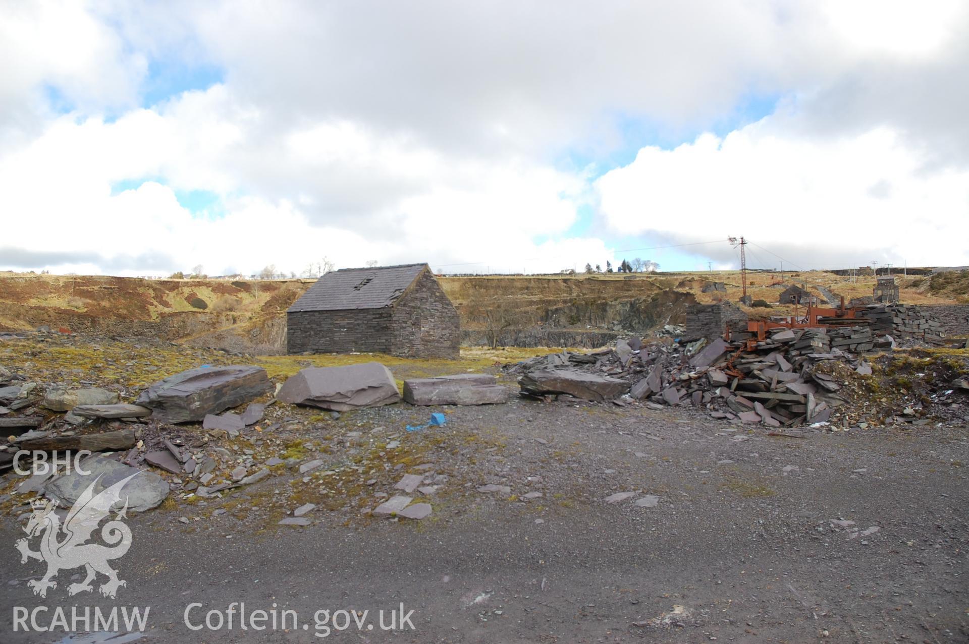 Colour digital photograph showing a general view of Pen Yr Orsedd Quarry.