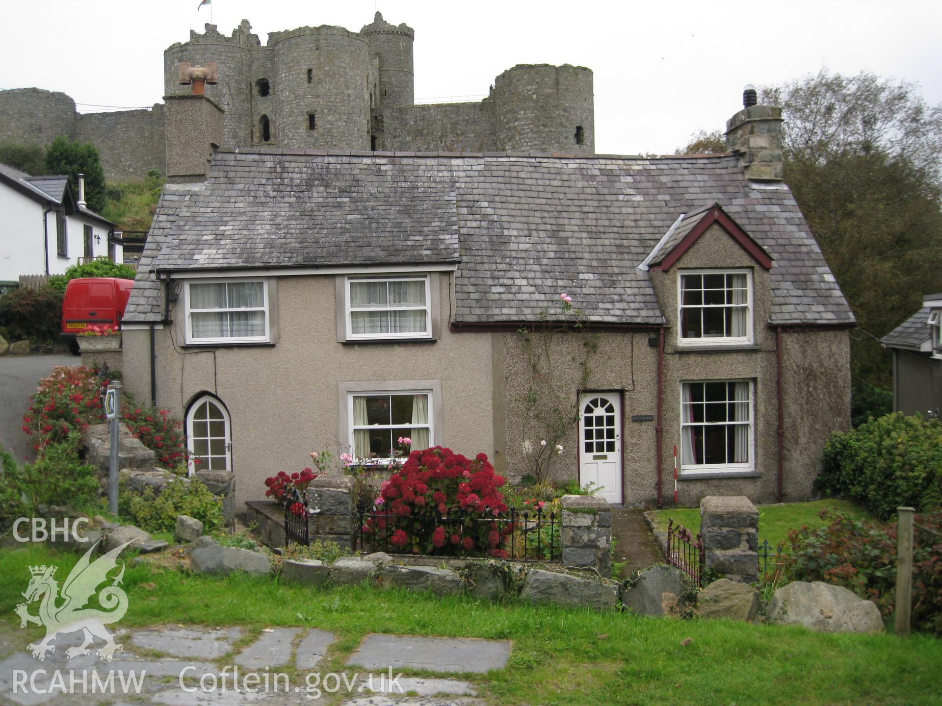 Colour digital photograph showing the front exterior of Ivy Cottage one and two; Ty Eiddew, Harlech. The photograph was taken as part of the North West Wales Dendrochronology Project.
