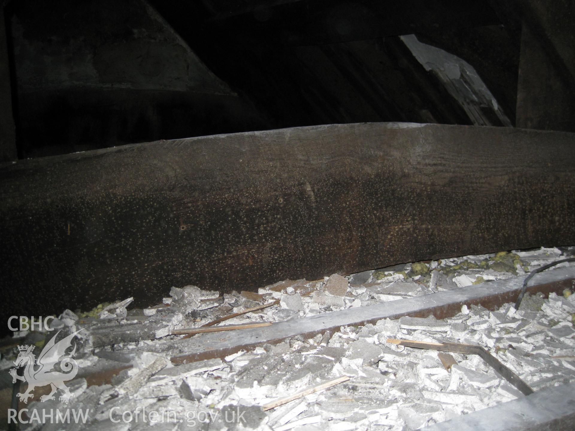 Colour digital photograph showing roof truss number four at Ty Eiddew, Harlech. The photograph was taken as part of the North West Wales Dendrochronology Project.