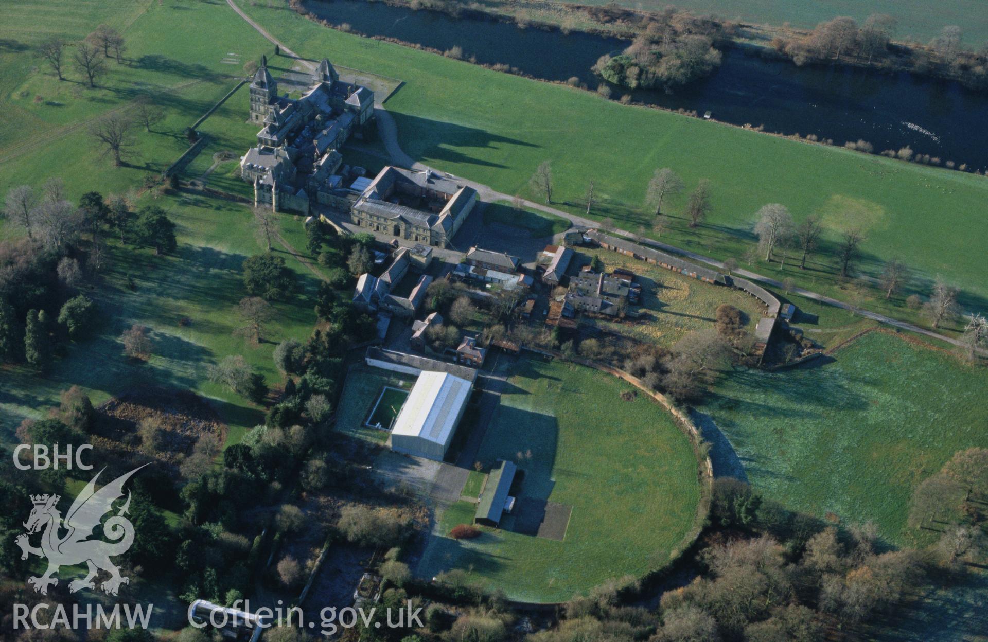 Slide of RCAHMW colour oblique aerial photograph of Wynnstay Park, taken by C.R. Musson, 22/12/1996.