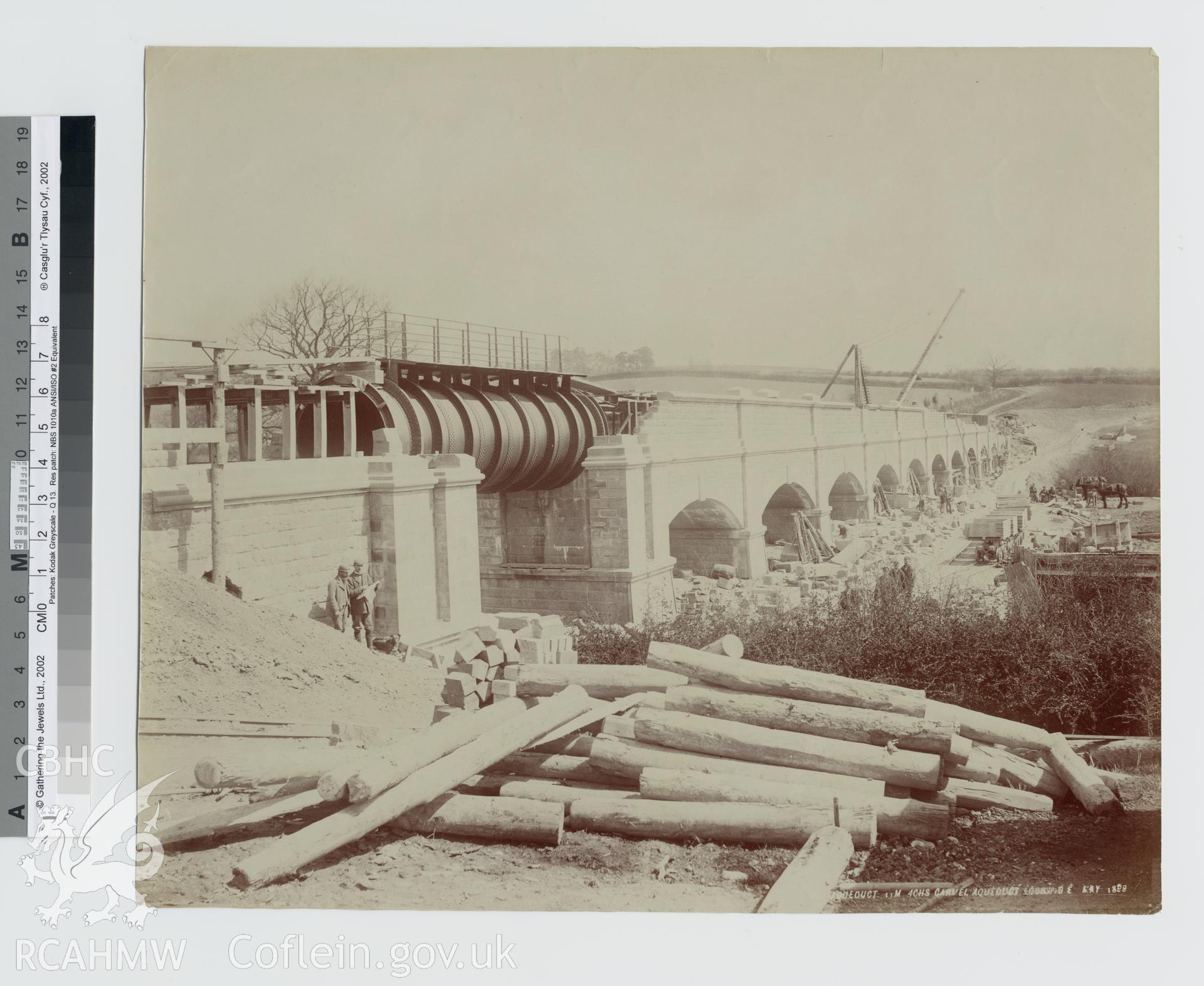 Black and white photograph of Carmel Aqueduct showing view looking East. Copy negative held.