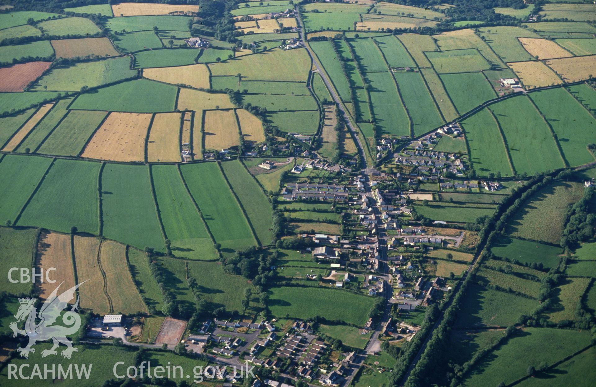 Slide of RCAHMW colour oblique aerial photograph of Templeton, taken by C.R. Musson, 2/8/1988.