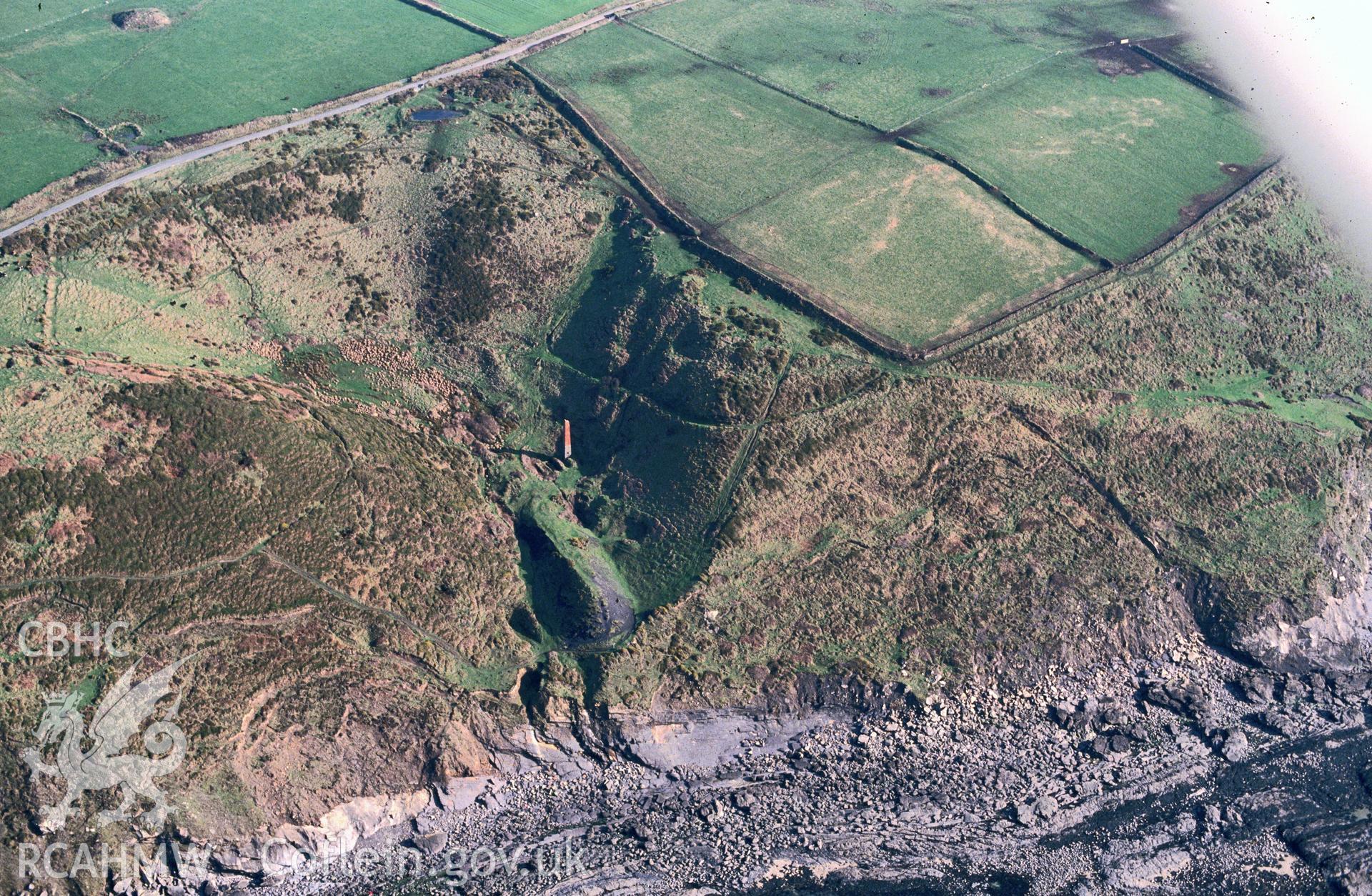 Slide of RCAHMW colour oblique aerial photograph of Trefrane Cliff Colliery, taken by C.R. Musson, 23/2/1993.