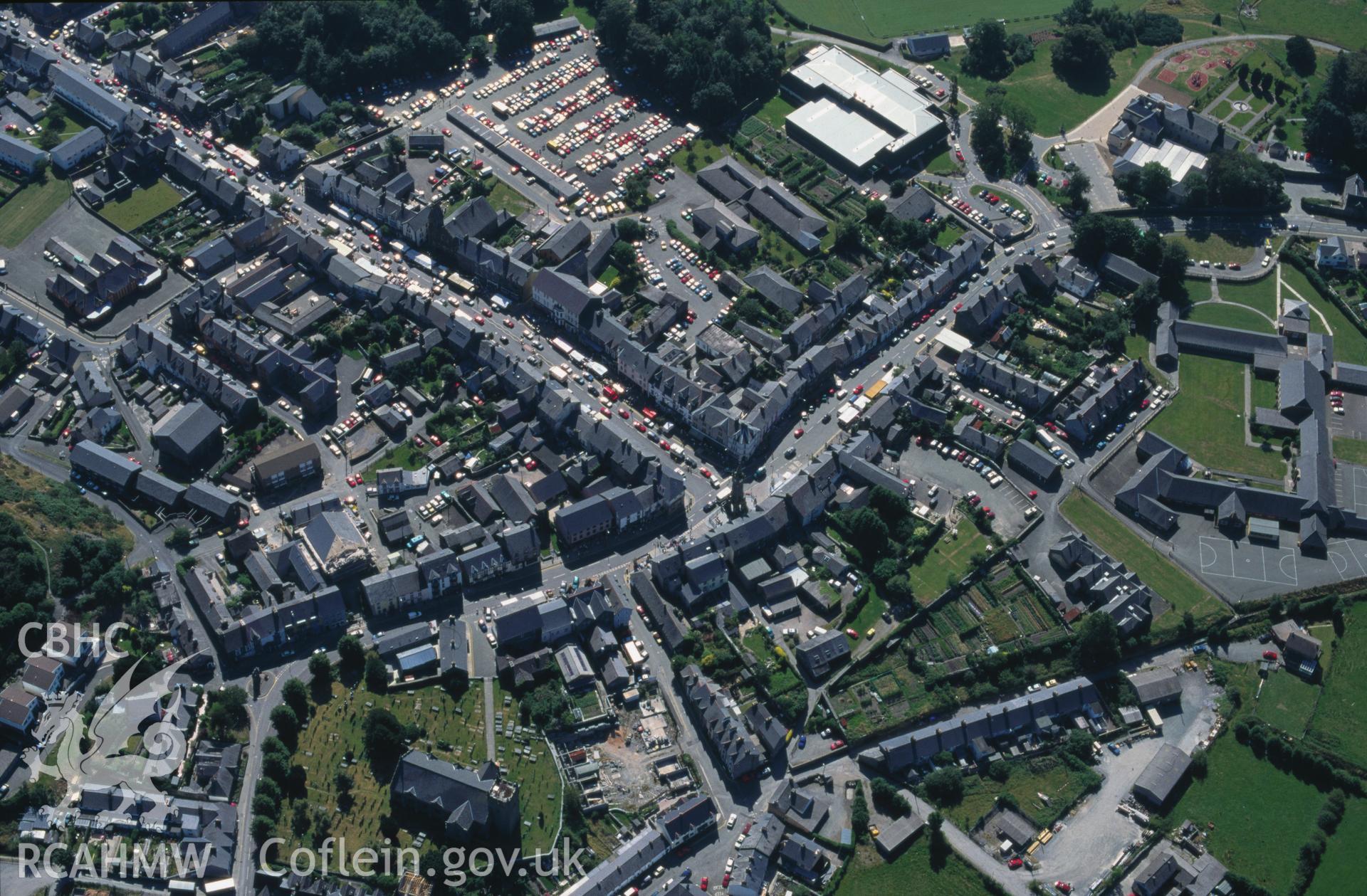Slide of RCAHMW colour oblique aerial photograph of Machynlleth, taken by C.R. Musson, 9/8/1995.