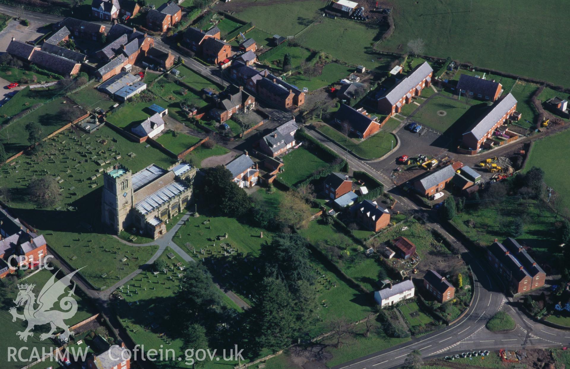 RCAHMW colour oblique aerial photograph of Hanmer taken on 12/03/1995 by C.R. Musson