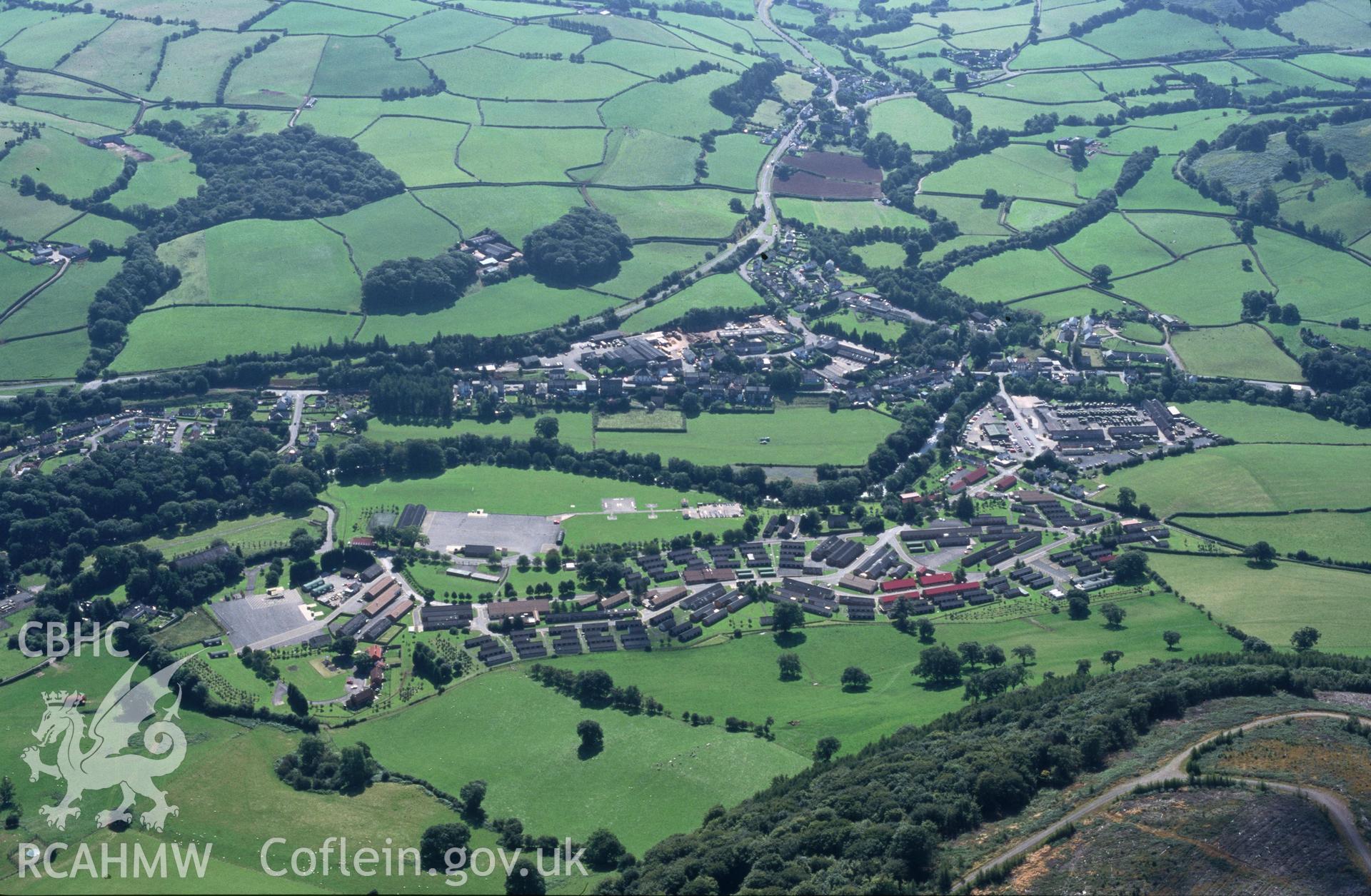 Slide of RCAHMW colour oblique aerial photograph of Sennybridge, taken by T.G. Driver, 27/8/1998.