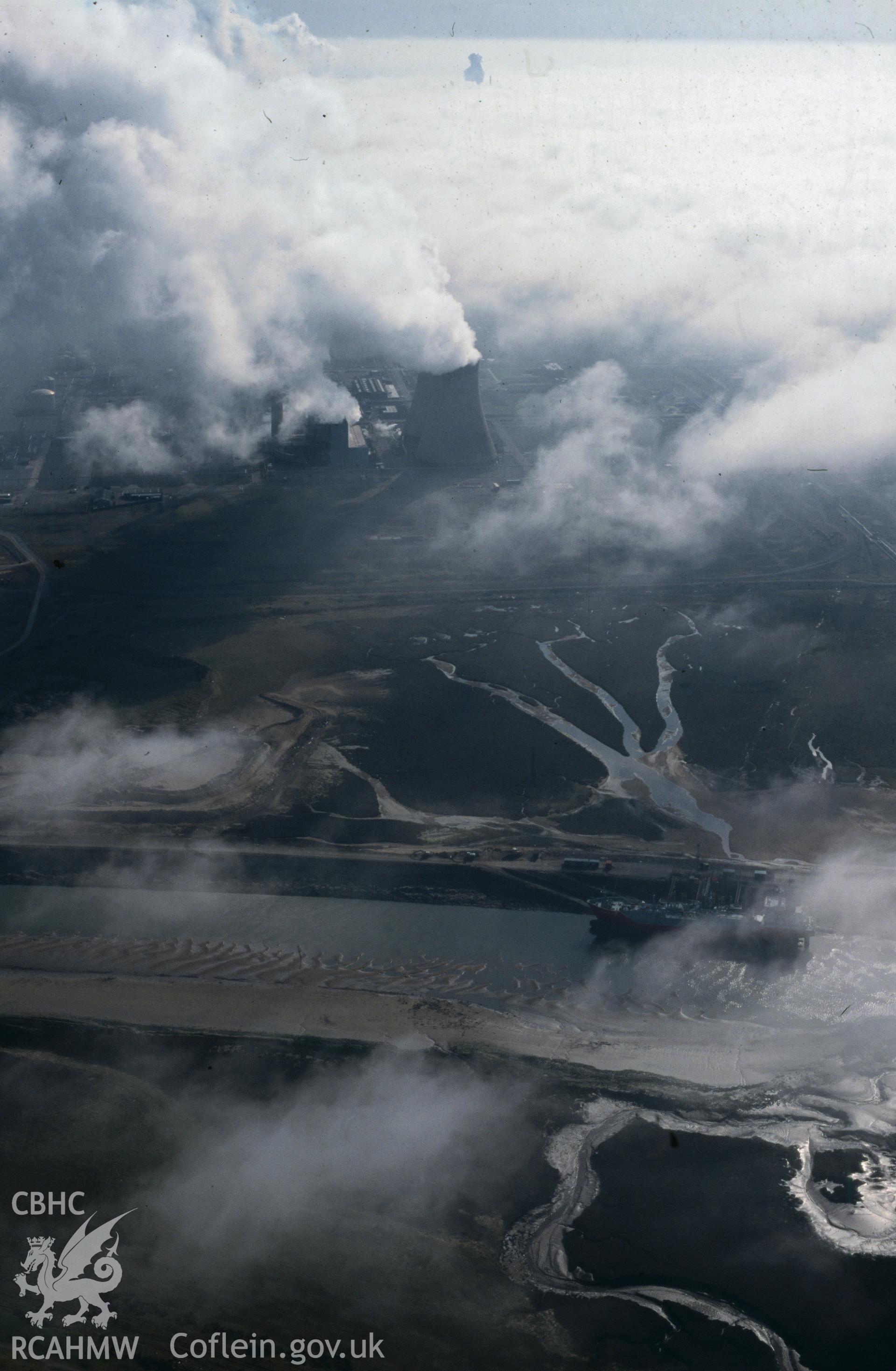 Slide of RCAHMW colour oblique aerial photograph of Bp Chemicals, Baglan Bay, Baglan, taken by T.G. Driver, 25/2/1998.