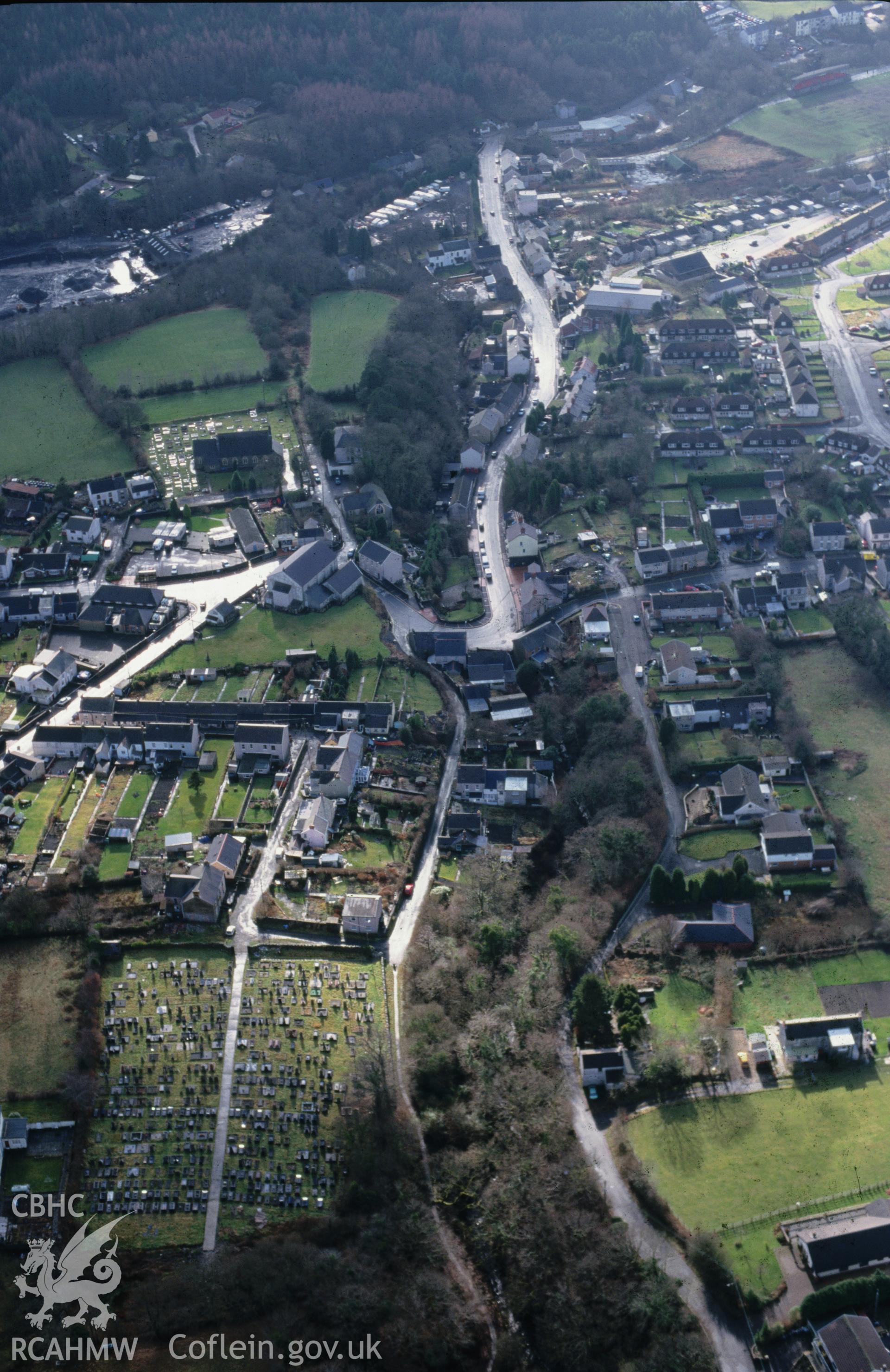 Slide of RCAHMW colour oblique aerial photograph of Brynamman;brynaman, taken by T.G. Driver, 29/1/2001.