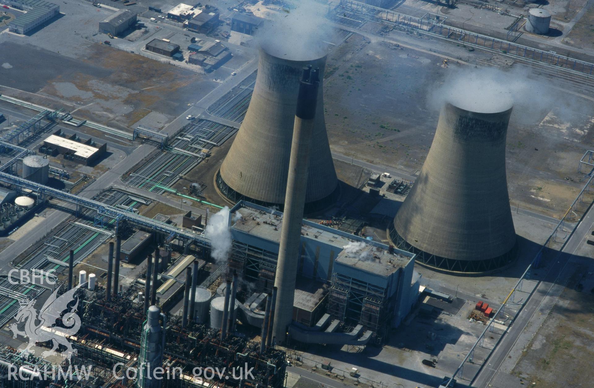 Slide of RCAHMW colour oblique aerial photograph of BP Chemicals, Baglan Bay, Baglan, taken by C.R. Musson, 25/7/1996.