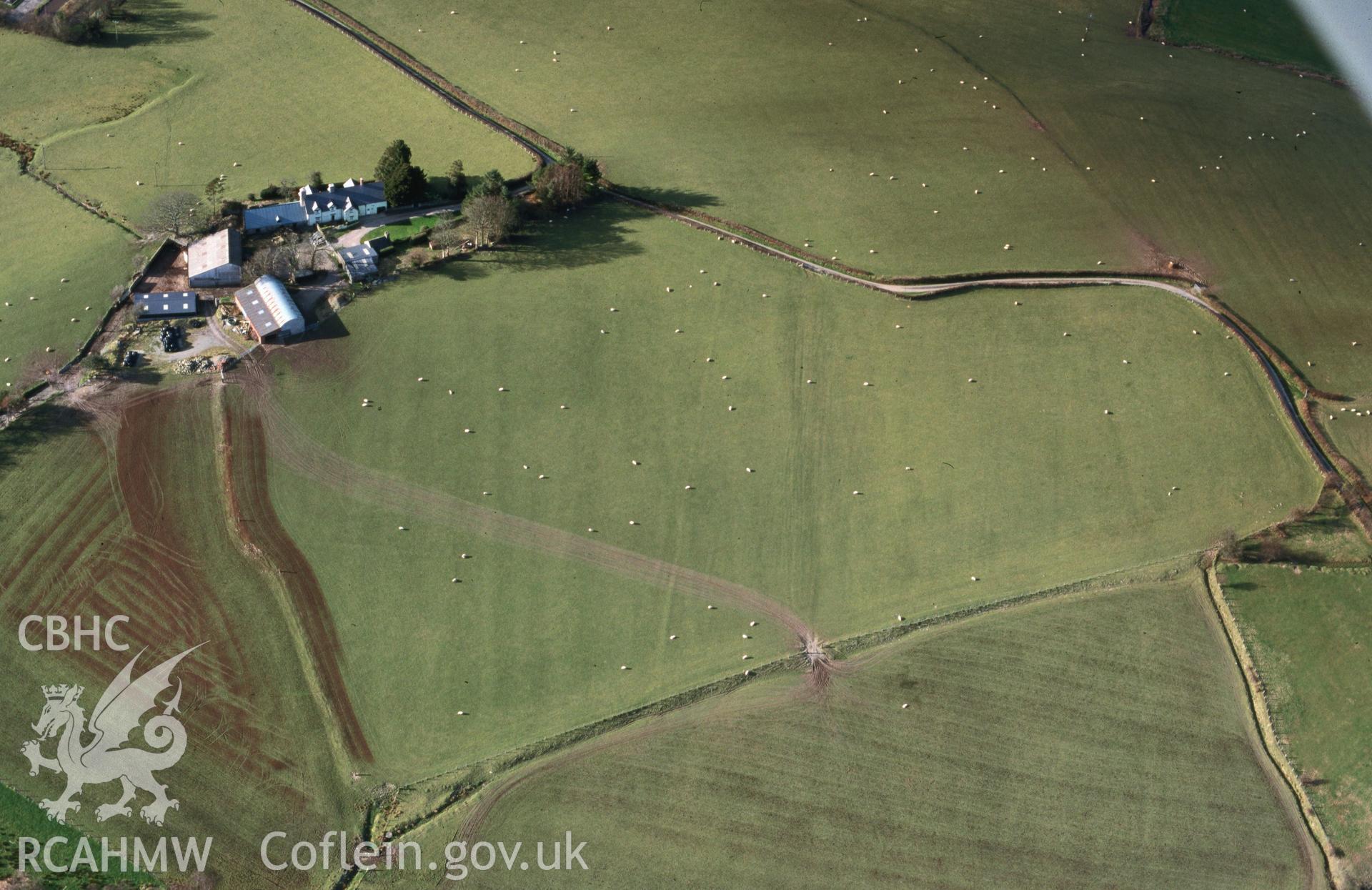 Slide of RCAHMW colour oblique aerial photograph of Cefn Gaer Roman Fort, taken by T.G. Driver, 17/3/1999.