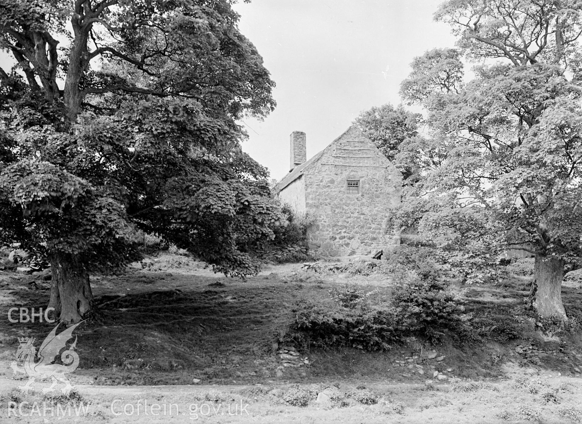South east view of Deheufryn 17th century stone house, showing gable roofing.